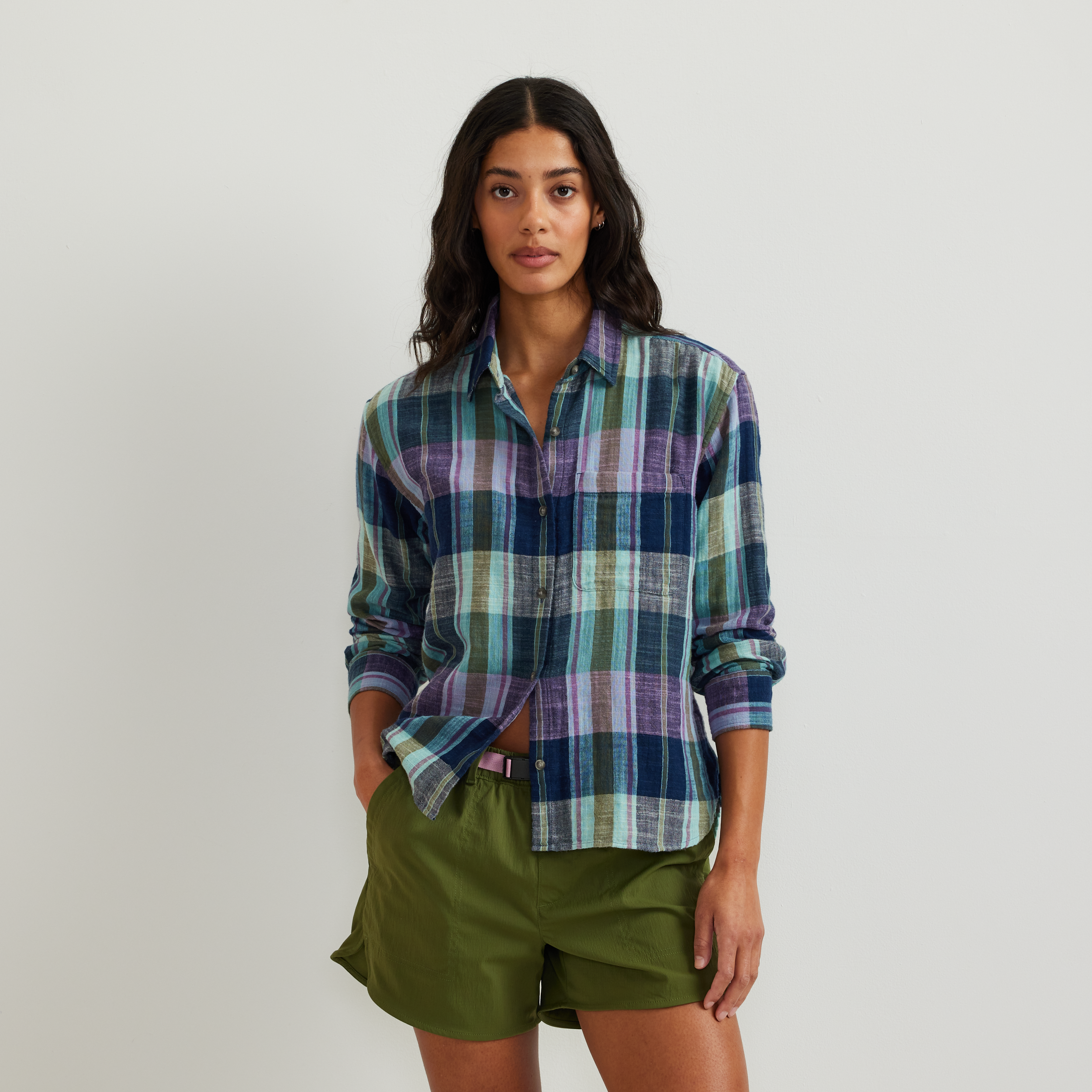 Eddie Bauer Women's Woven Plaid Cotton Slub LS
