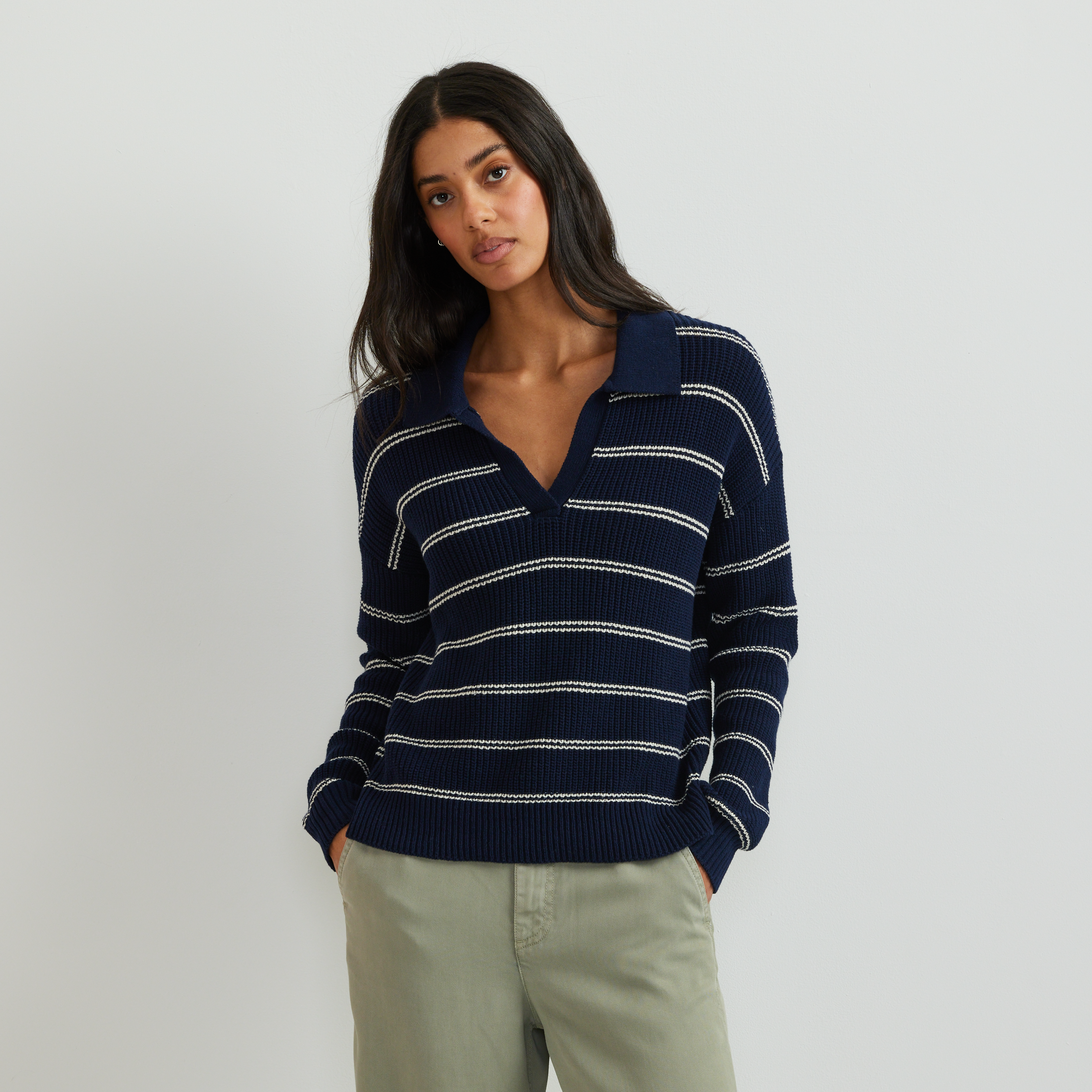 Eddie Bauer Women's Johnny Collar Stripe Sweater