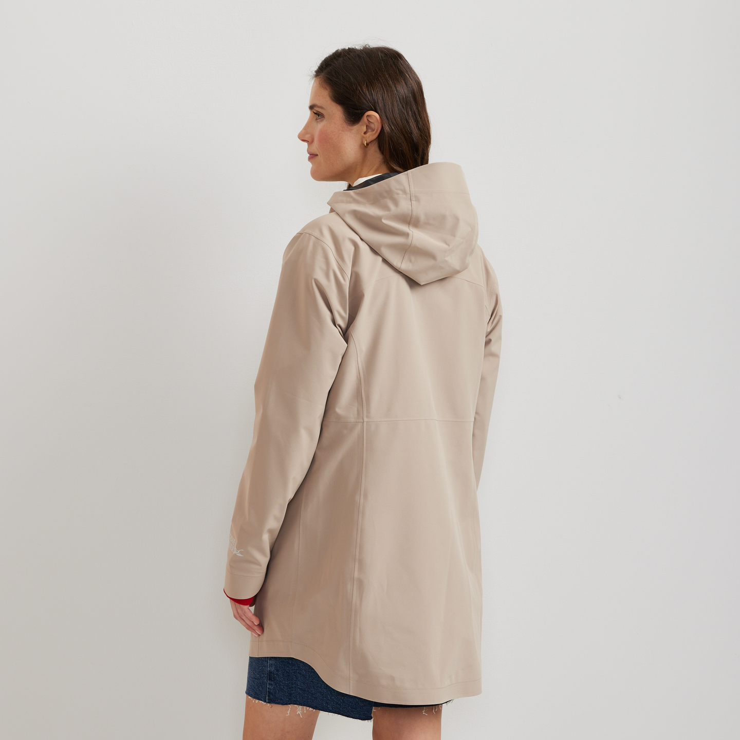 Women's Cloud Cap Waterproof Stretch Hooded Rain Parka-Tan-Regular-F1