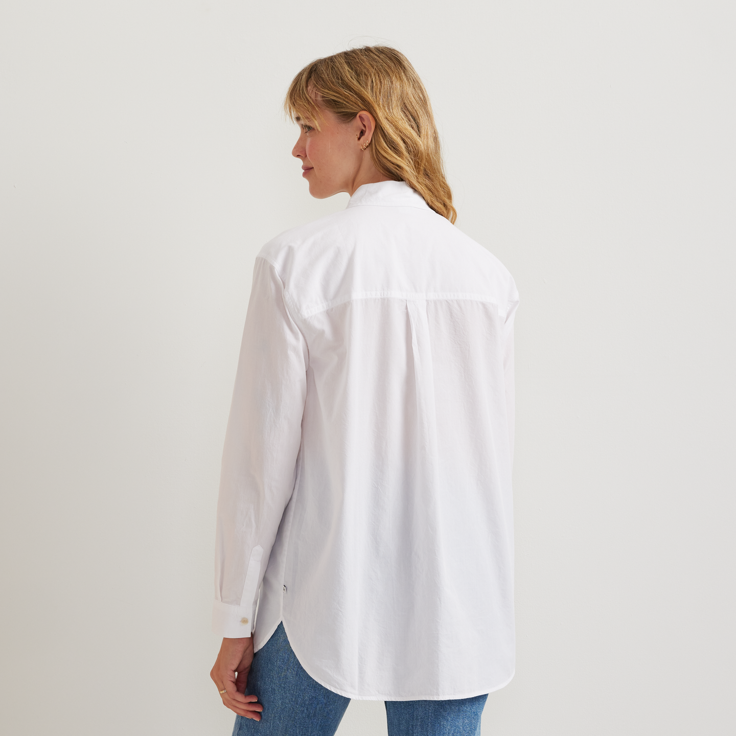 Women's Poplin Button Down Shirt-White-Regular-F1