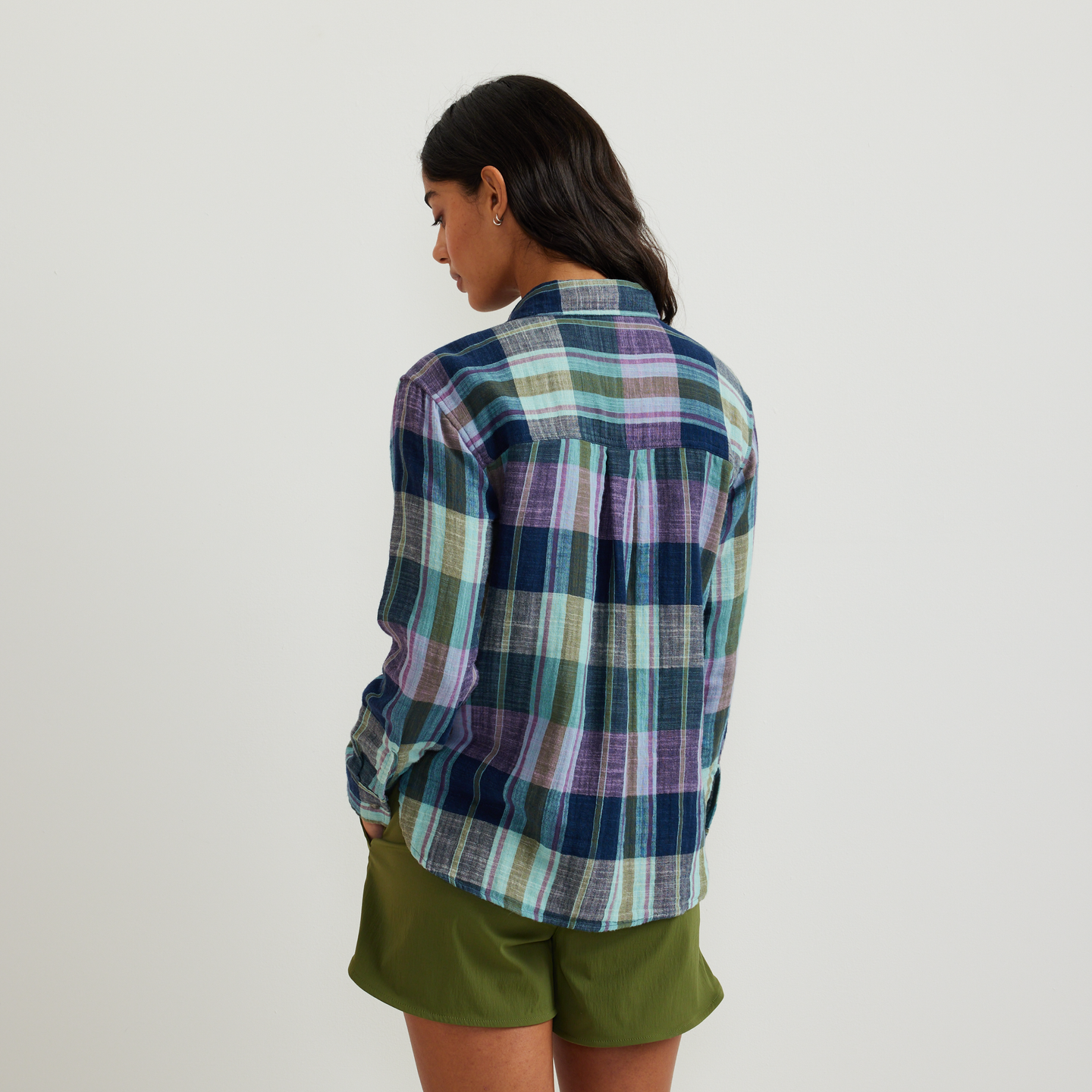 Women's Plaid Cotton Slub-Texture Shirt-Orchid-Regular-F1