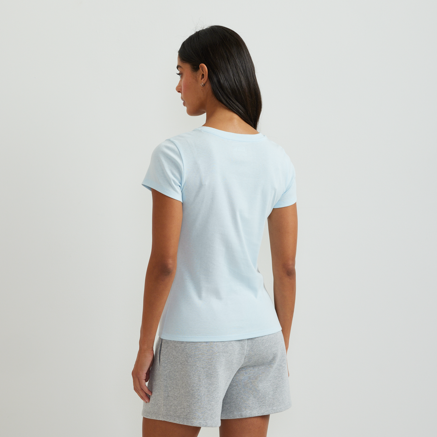 Women's Everyday Short-Sleeve V-Neck T-Shirt-Pale Blue-Regular-F1