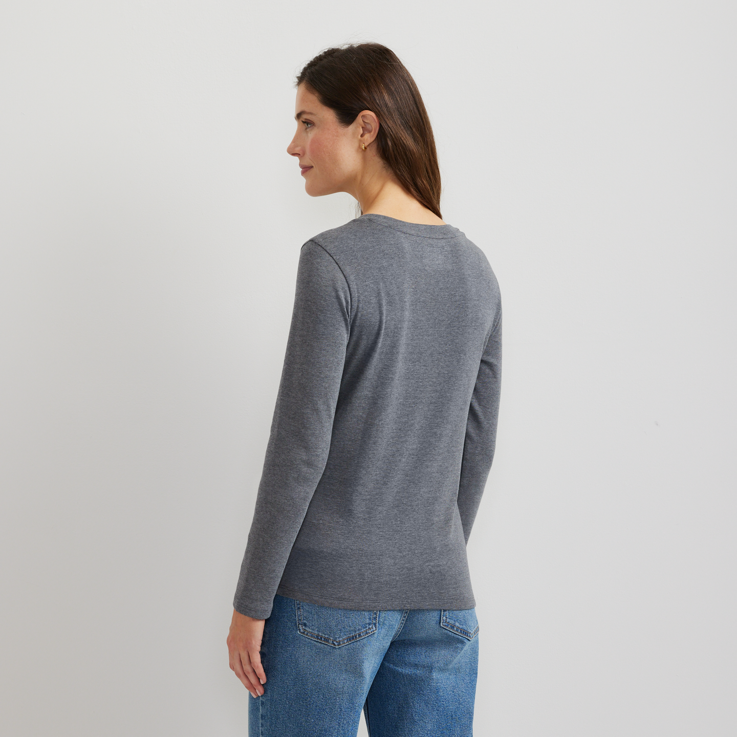 Women's Everyday Long-Sleeve V-Neck T-Shirt-Med Htr Gray-Regular-F1