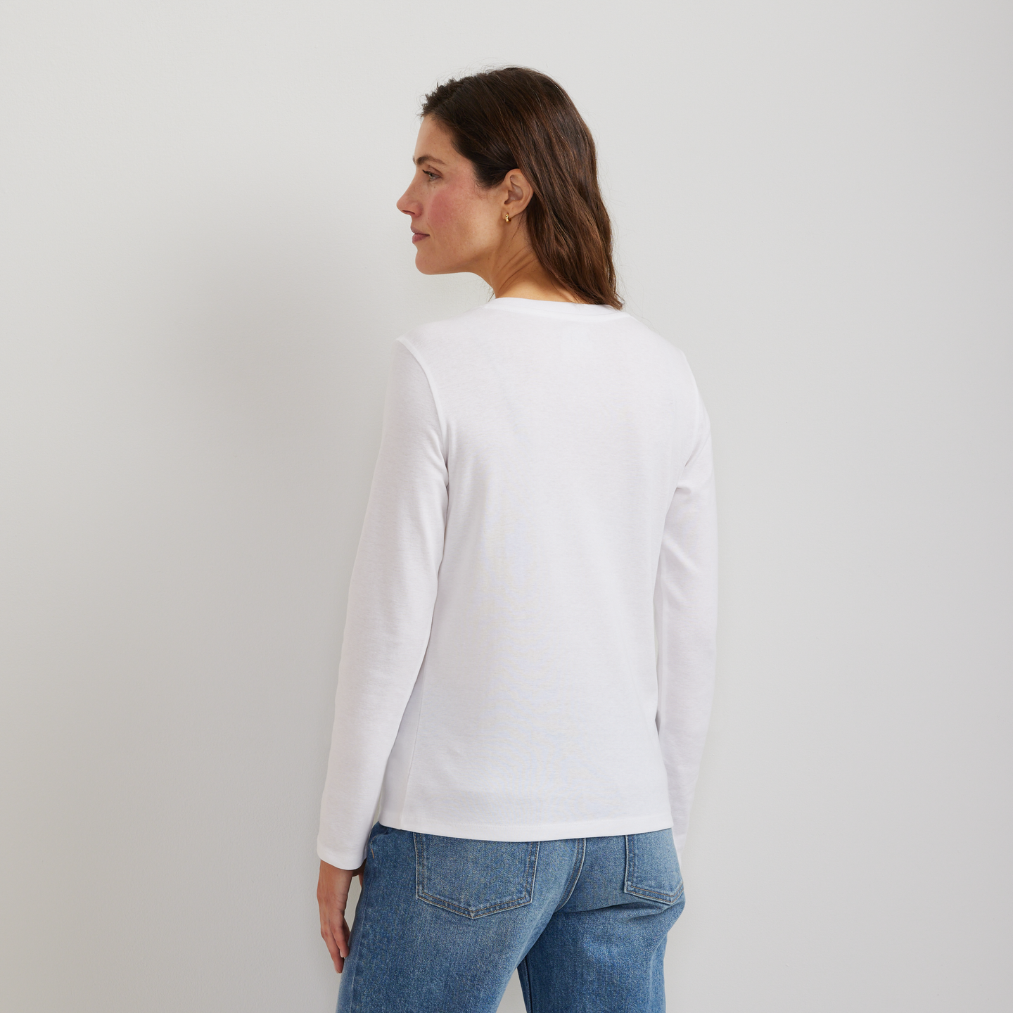 Women's Everyday Long-Sleeve V-Neck T-Shirt-White-Regular-F1