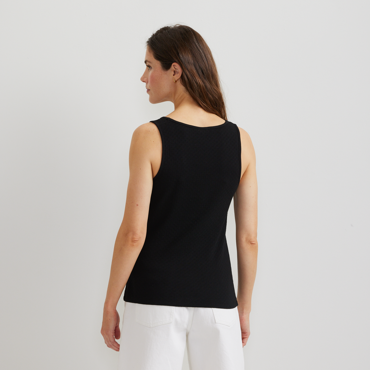 Women's Pointelle Dobby Tank-Black-Regular-F1