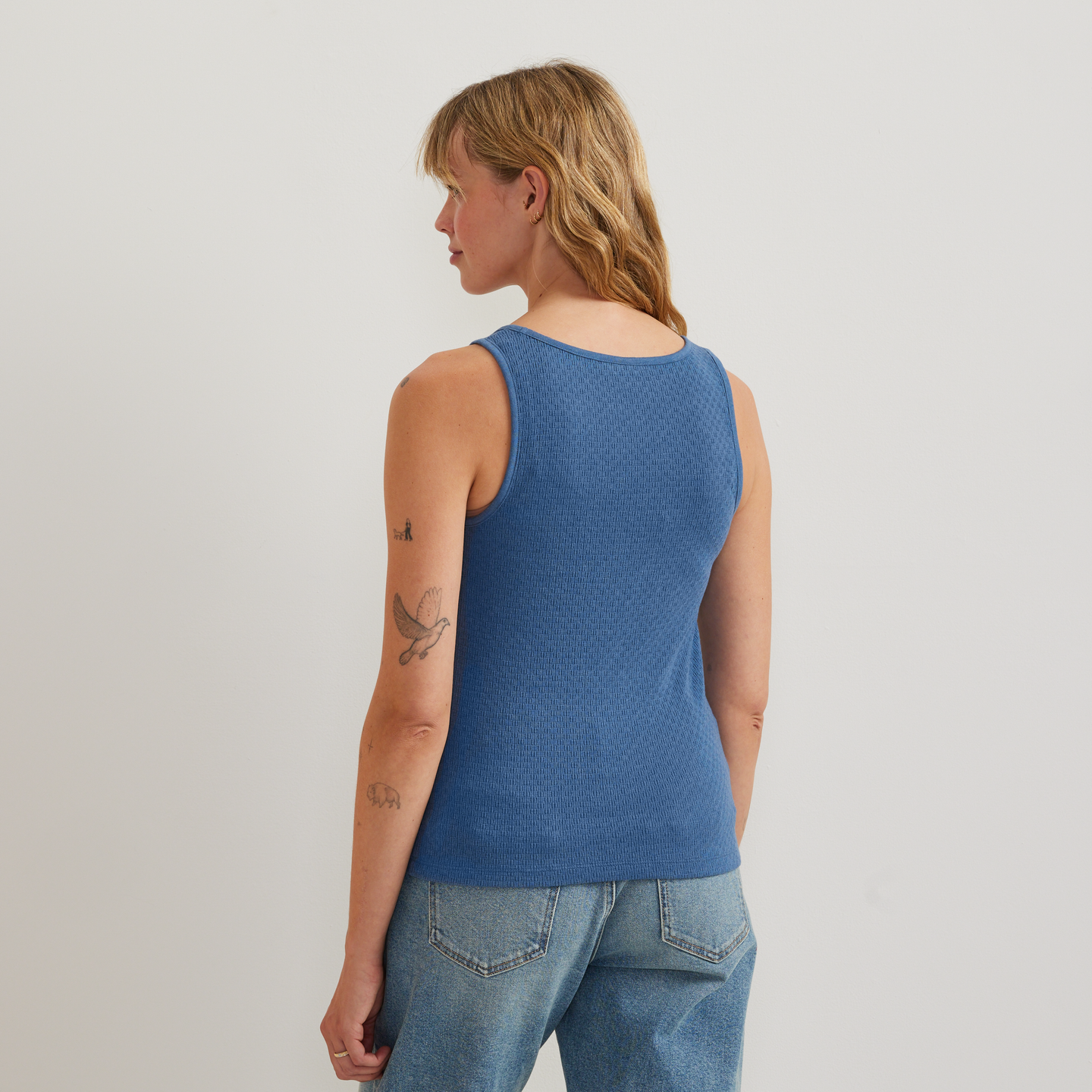 Women's Pointelle Dobby Tank-Tile Blue-Regular-F1