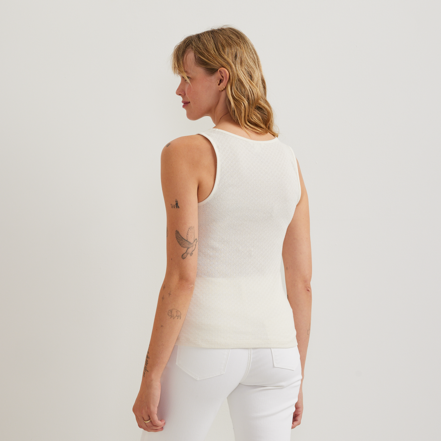 Women's Pointelle Dobby Tank-Ivory-Regular-F1