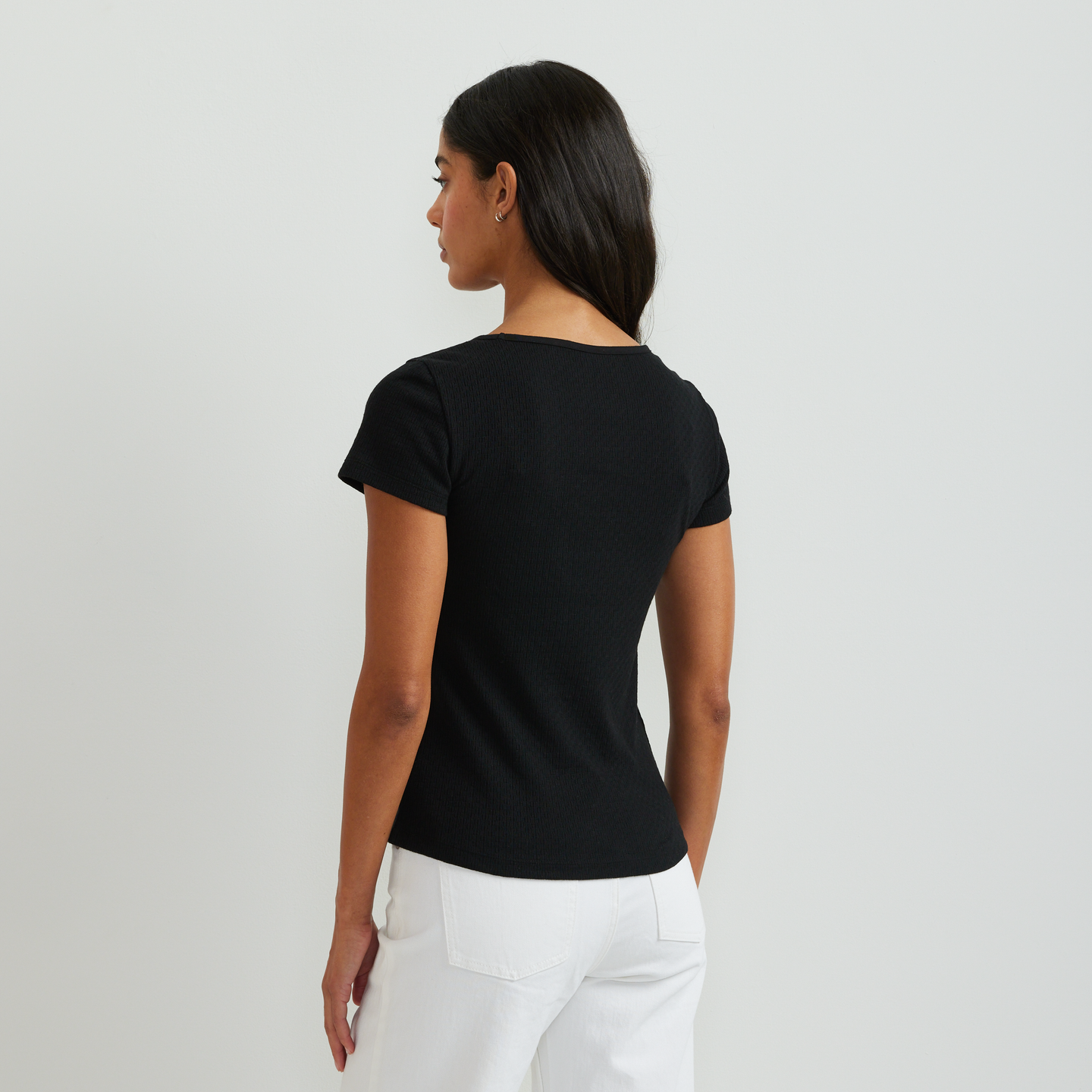 Women's Pointelle Dobby Shirt-Black-Regular-F1