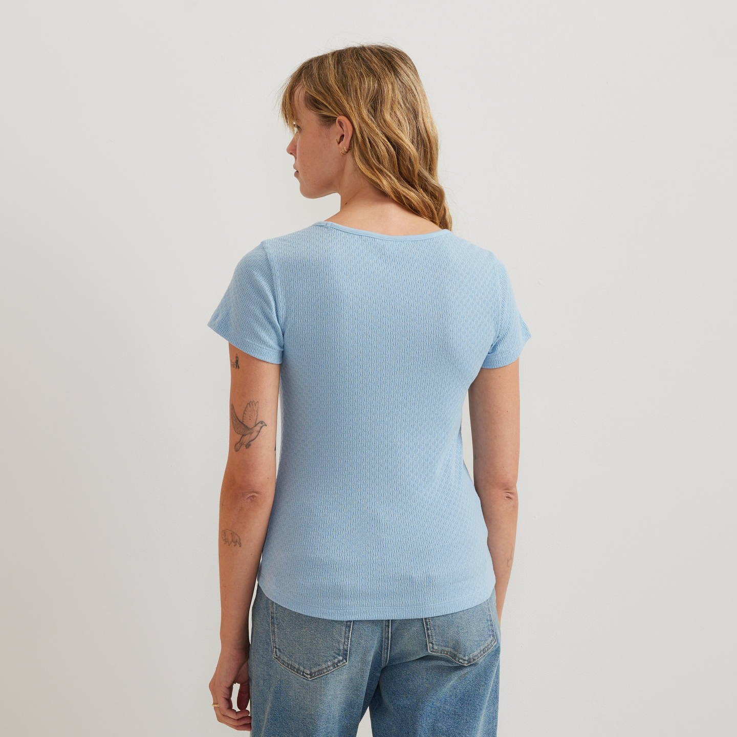 Women's Pointelle Dobby Shirt-Slate Blue-Regular-F1