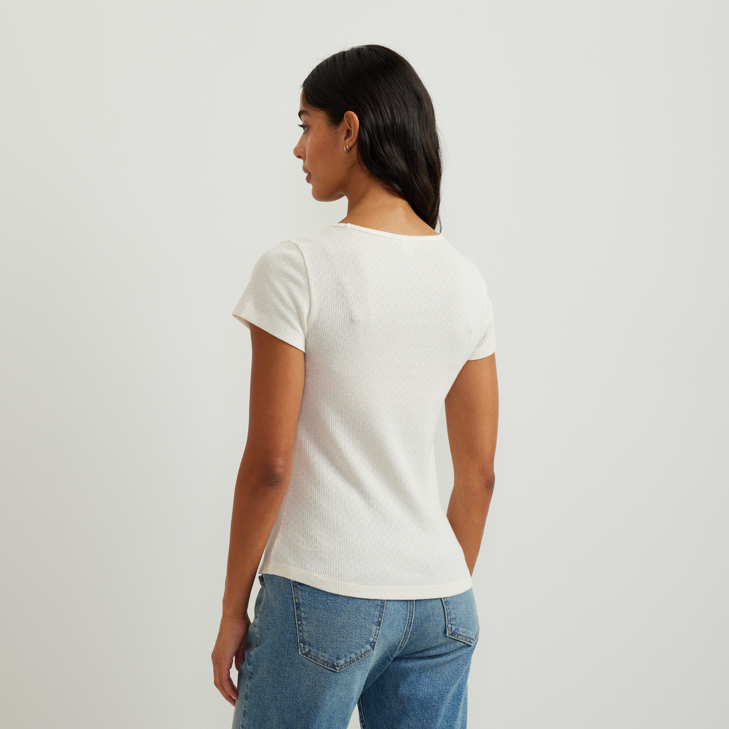 Women's Pointelle Dobby Shirt-Ivory-Regular-F1