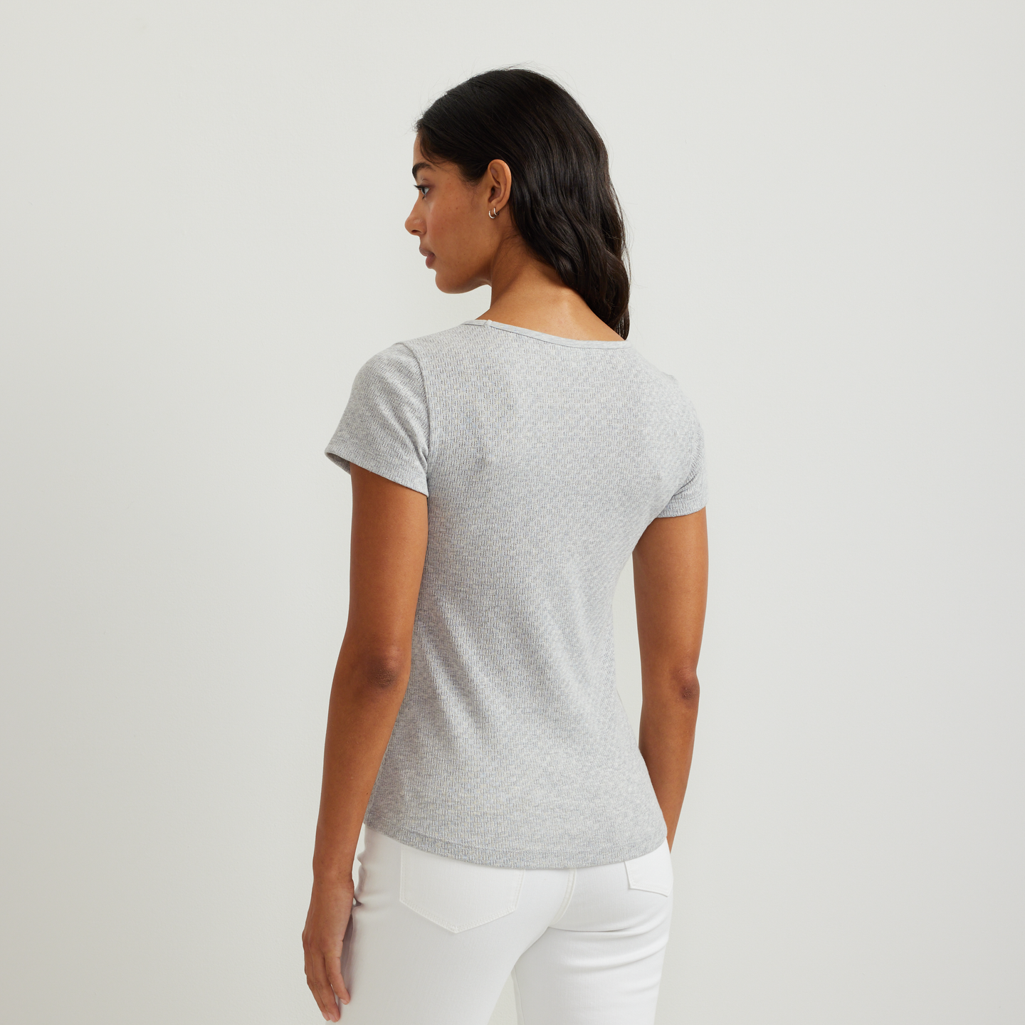 Women's Pointelle Dobby Shirt-Lt Htr Gray-Regular-F1