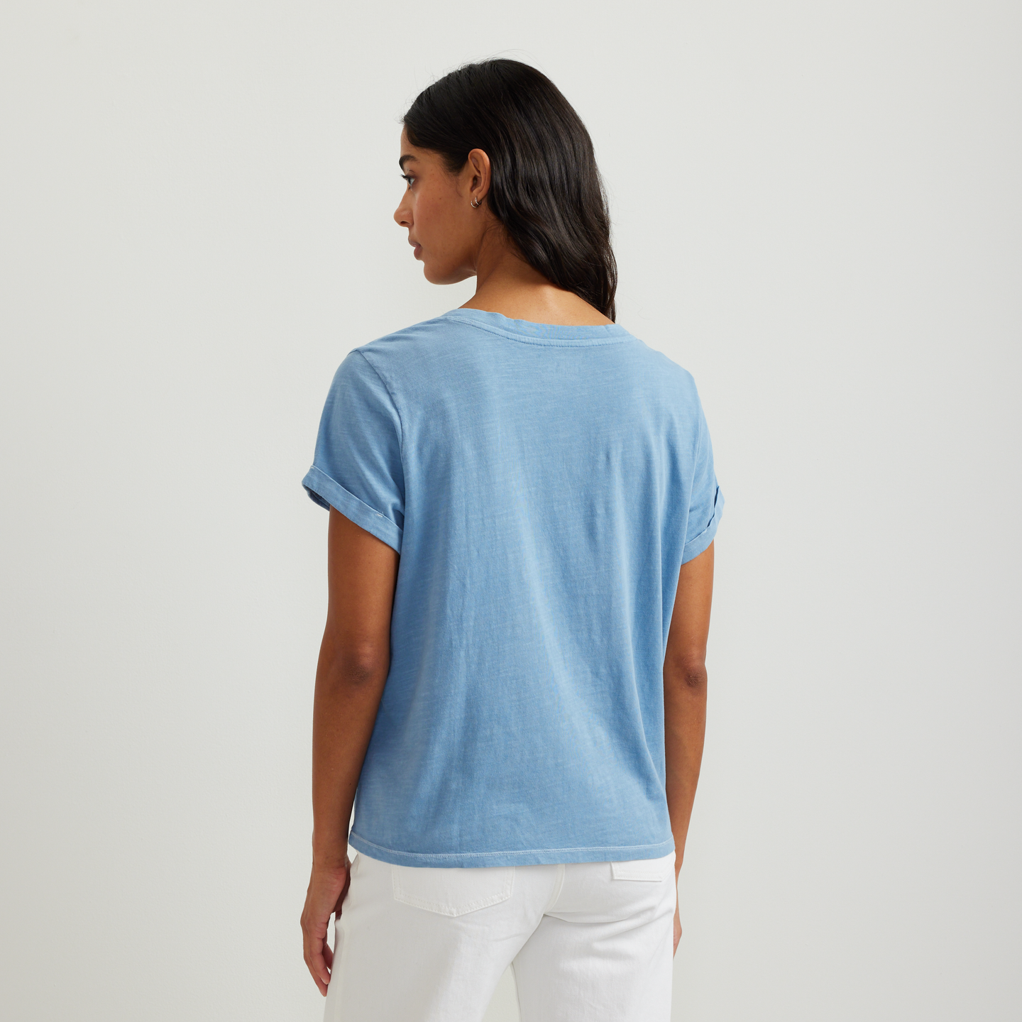 Women's Sunwashed V-Neck T-Shirt-Blue Fog-Regular-F1