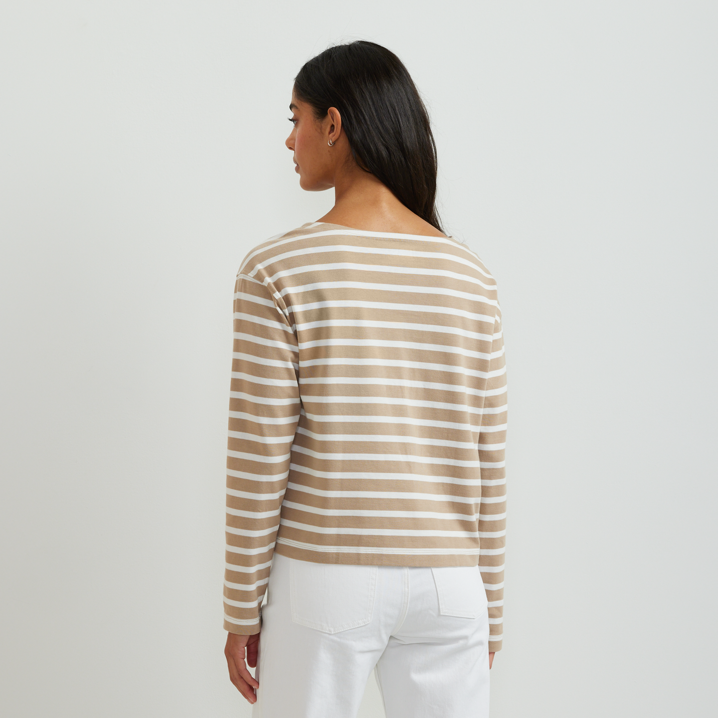 Women's Sailor Bateau Neck T-Shirt-Tan-Regular-F1