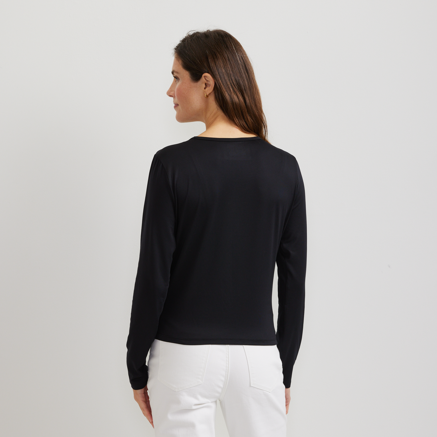 Women's Surreal Wrap-Front Travel T-Shirt-Black-Regular-F1