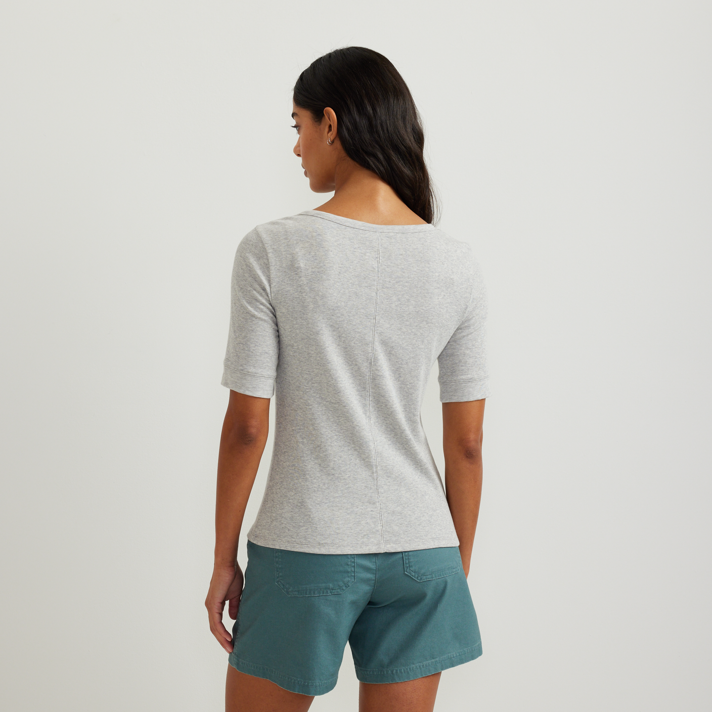 Women's Softline Short-Sleeve Ribbed Henley-Lt Htr Gray-Regular-F1