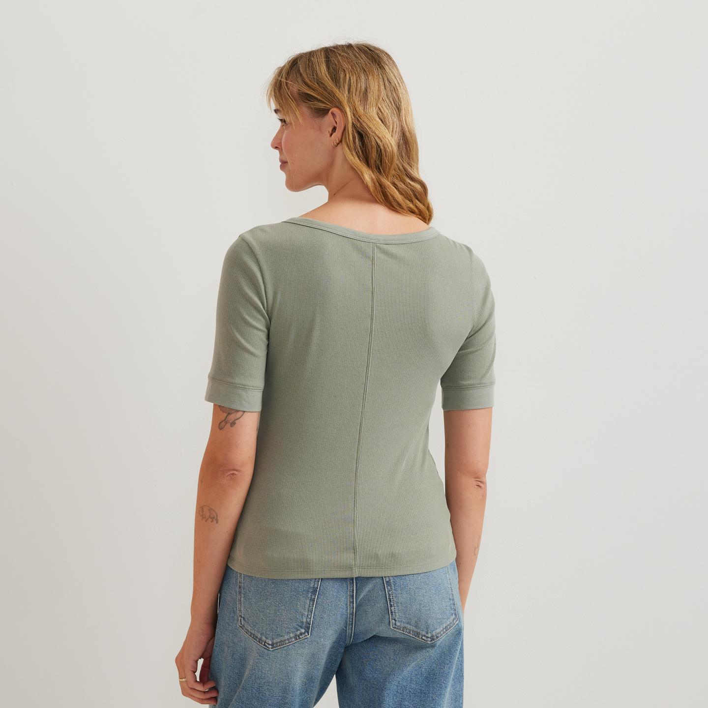Women's Softline Short-Sleeve Ribbed Henley-Sage-Regular-F1
