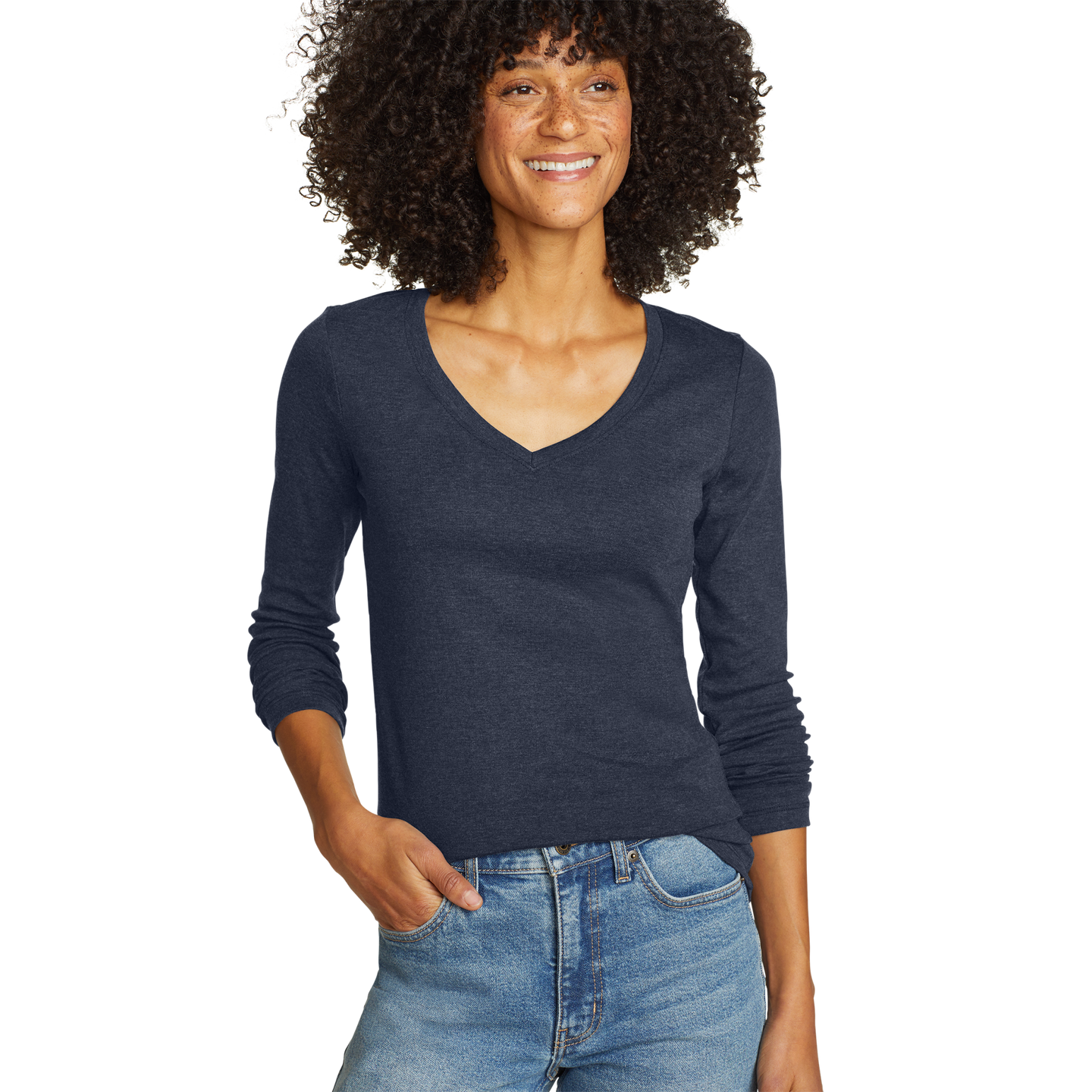 Women's Fav Long-Sleeve V-Neck T-Shirt Med Htr Indigo Regular-6