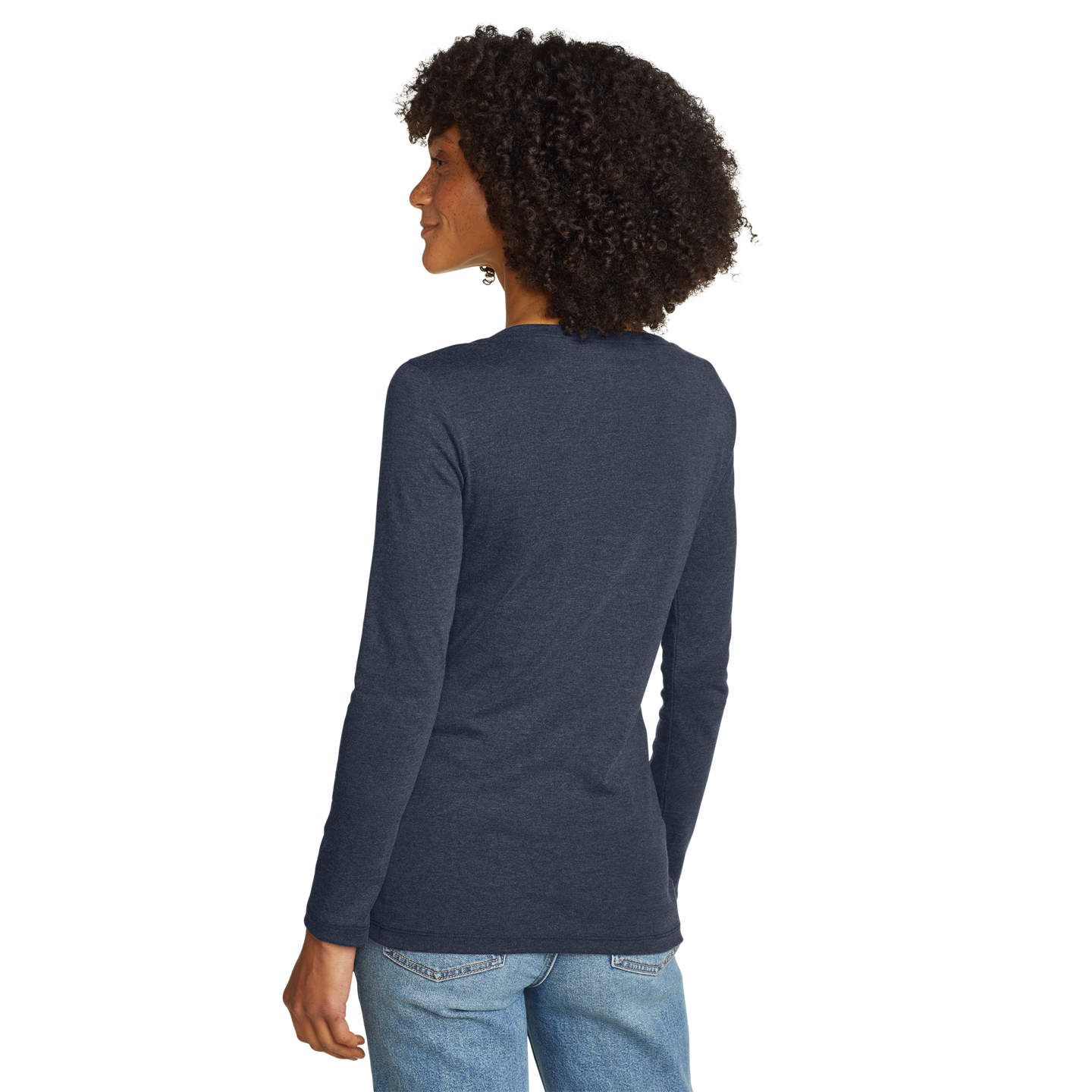 Women's Fav Long-Sleeve V-Neck T-Shirt Med Htr Indigo Regular-7