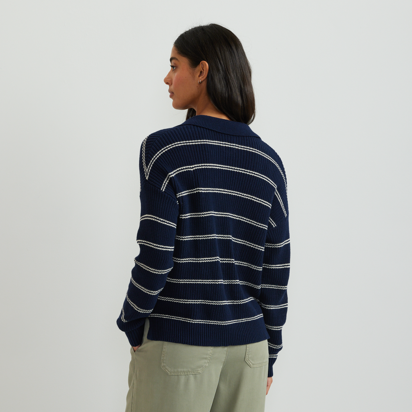Women's Johnny Collar Striped Sweater-Brook-Regular-F1
