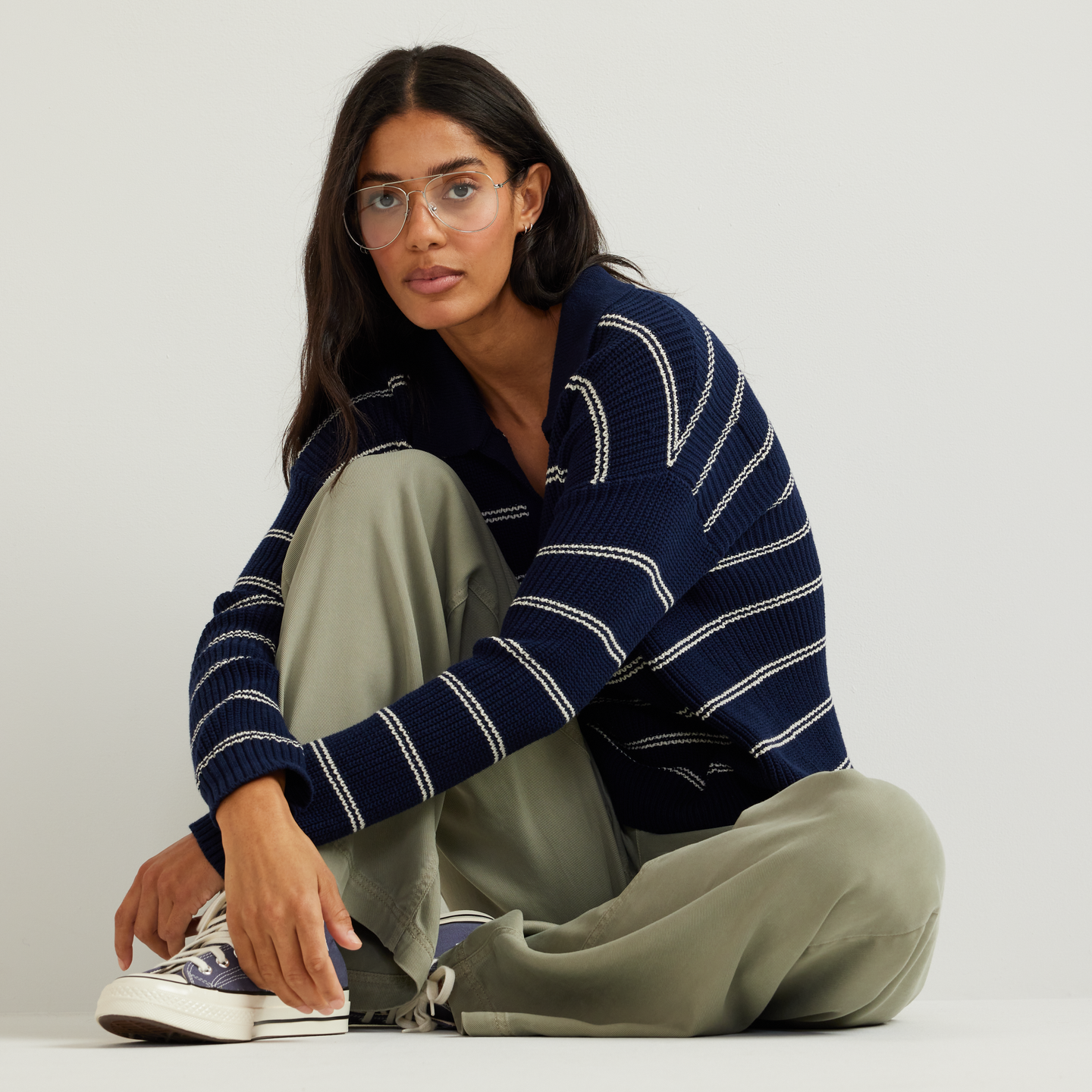 Eddie Bauer Women's Johnny Collar Stripe Sweater Eddie Bauer Women's Johnny Collar Stripe Sweater
