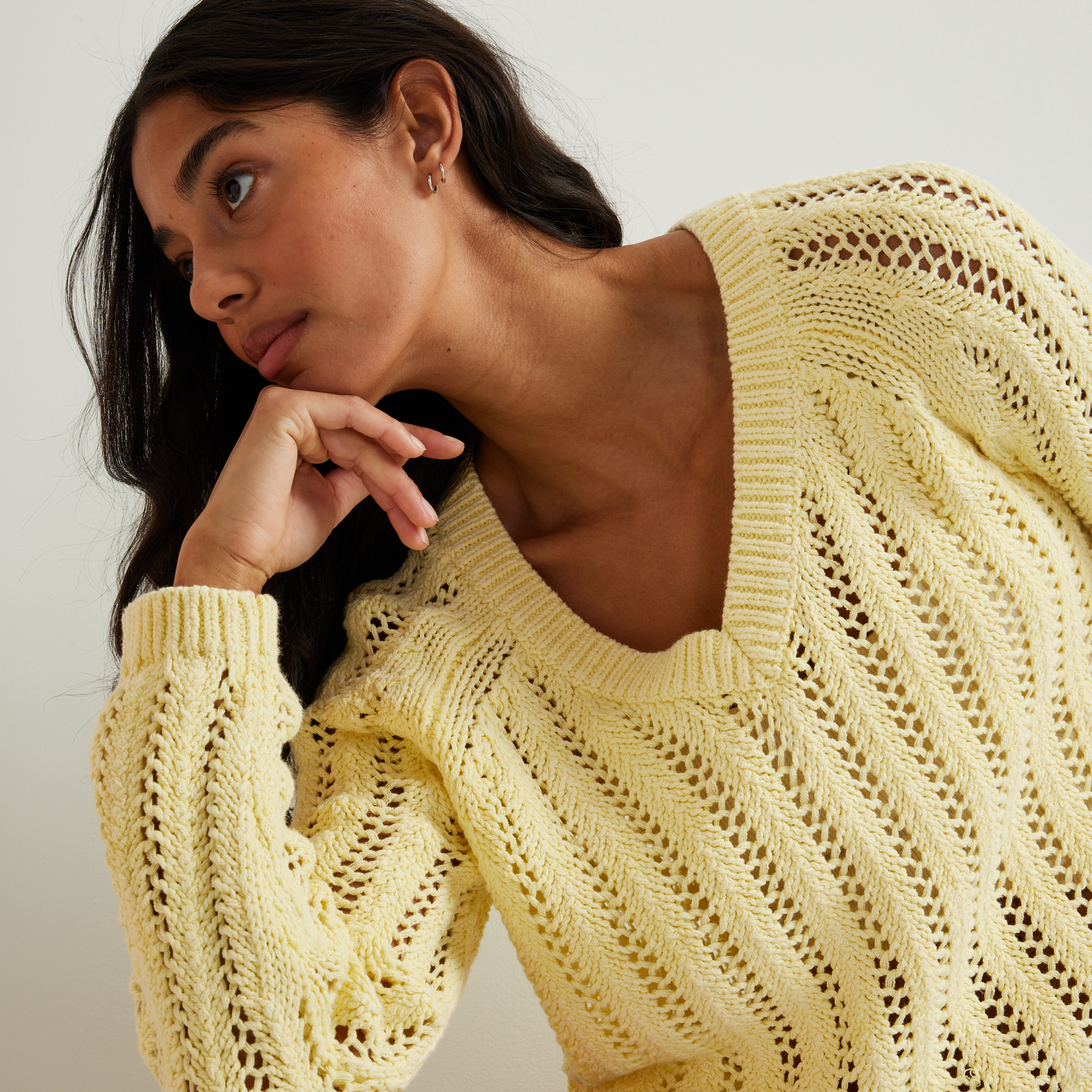 Women's Pointelle Pullover-Yellow-Regular-T2