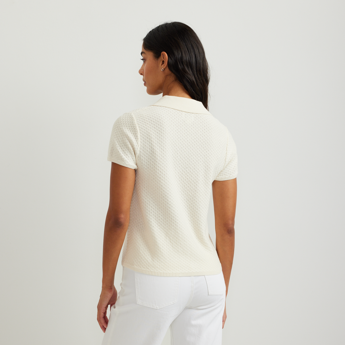 Women's Diamond Stitch SS Sweater Po-Ivory-Regular-F1