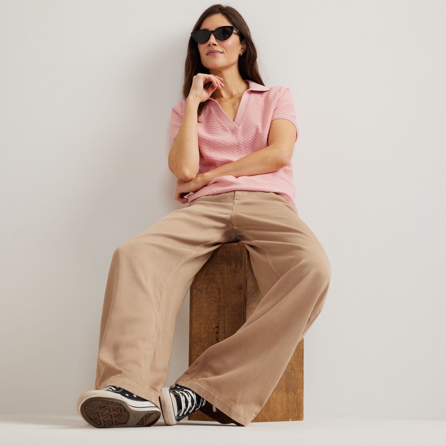 Women's Diamond Stitch SS Sweater Po-Lt Berry-Regular-T2