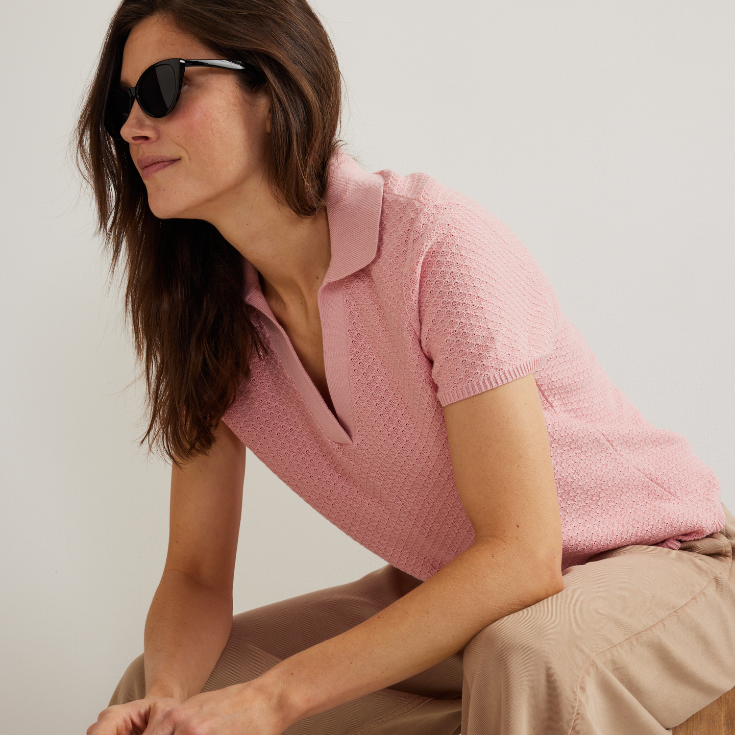 Women's Diamond Stitch SS Sweater Po-Lt Berry-Regular-T5