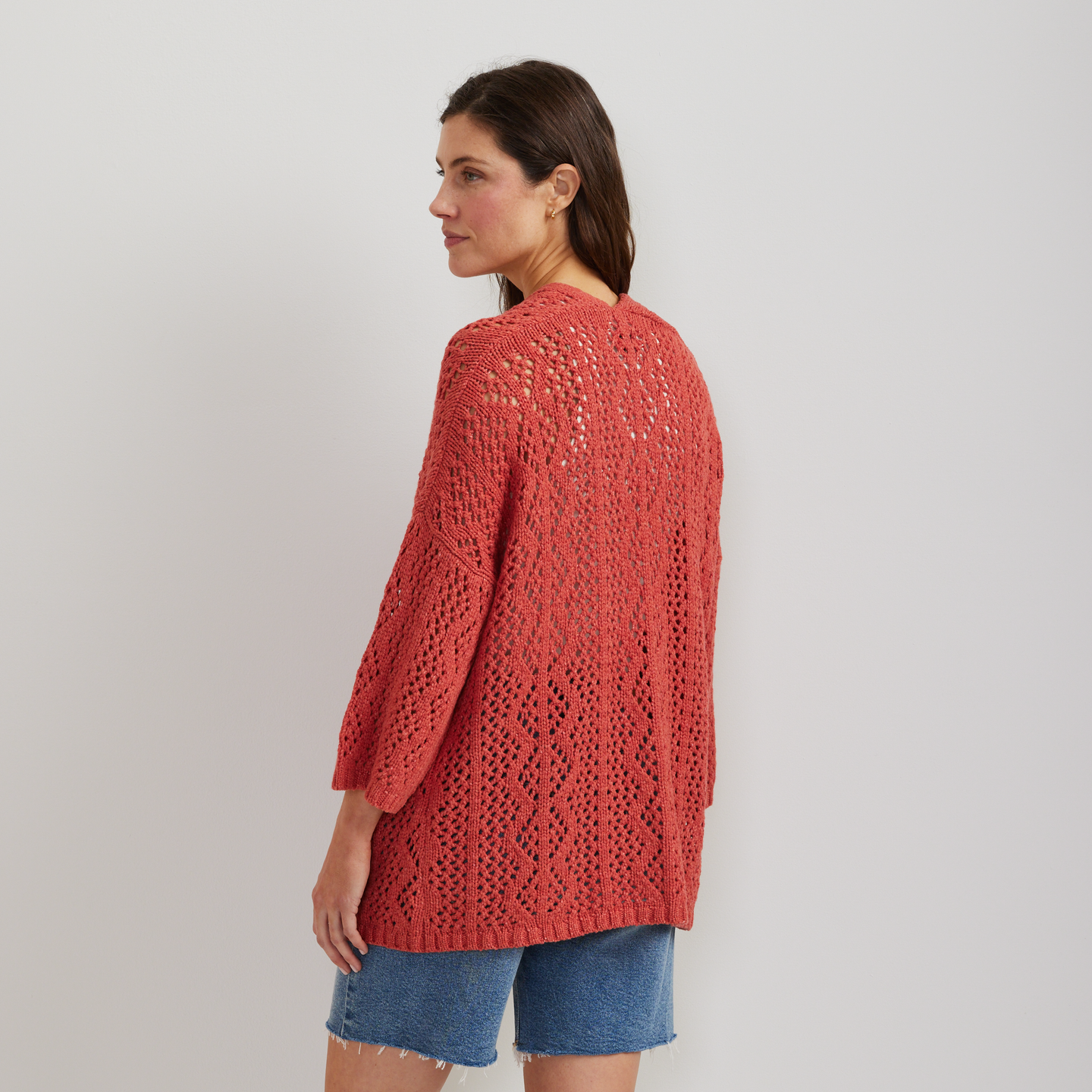 Women's Long Open Front Cardigan-Htr Red-Regular-F1