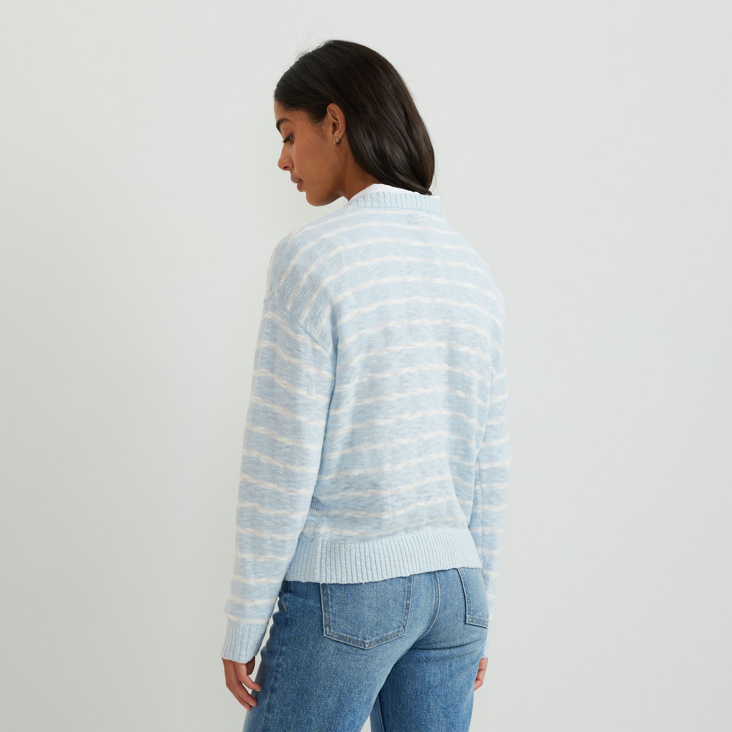 Women's Resort Long-Sleeve Stripe Cardigan-Pale Blue-Regular-F1