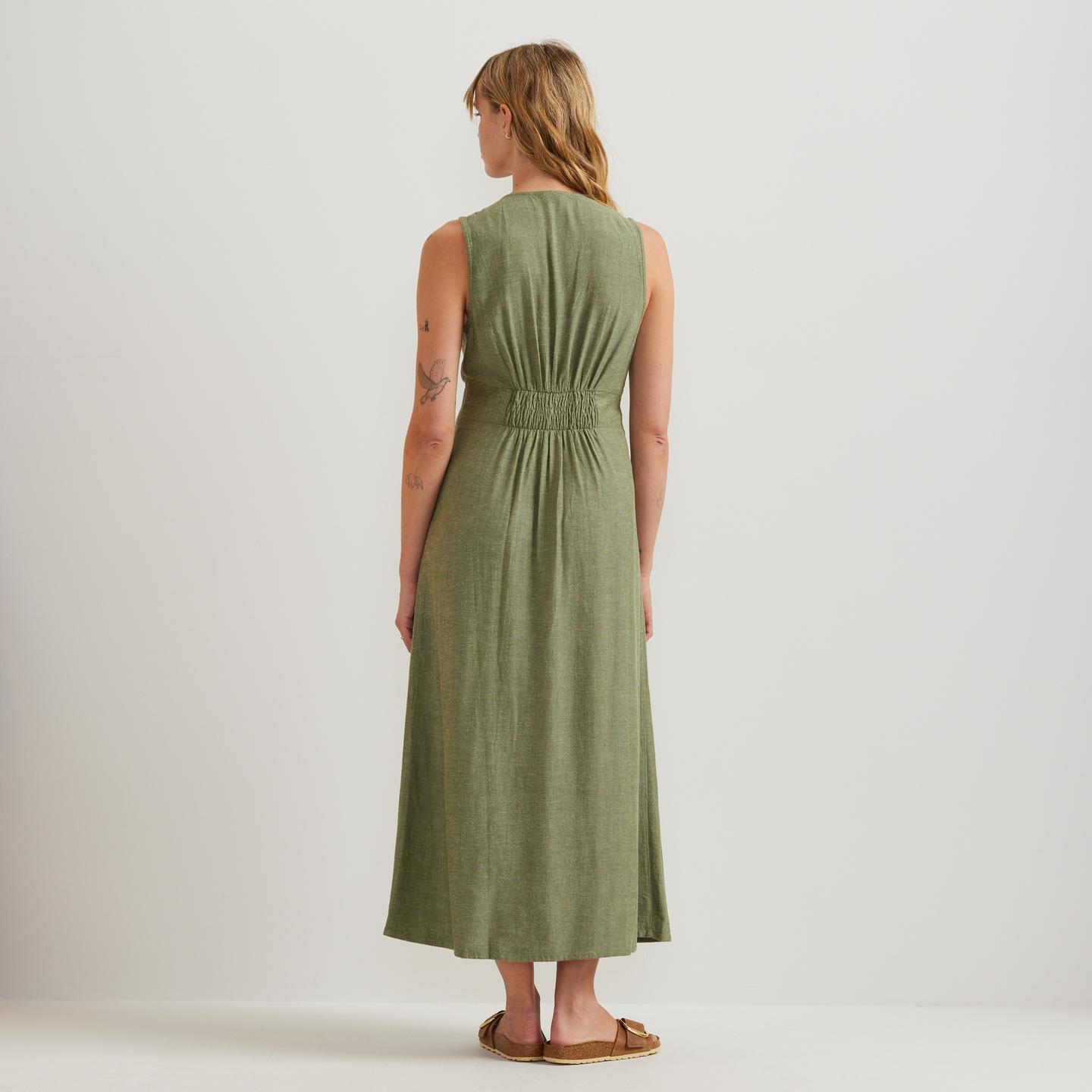 Women's Button Front Sl Midi Dress-Palm-Regular-F1