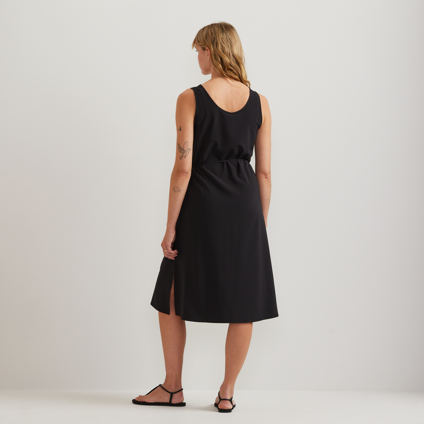 Women's Departure Tie Front Midi Dress-Black-Regular-F1