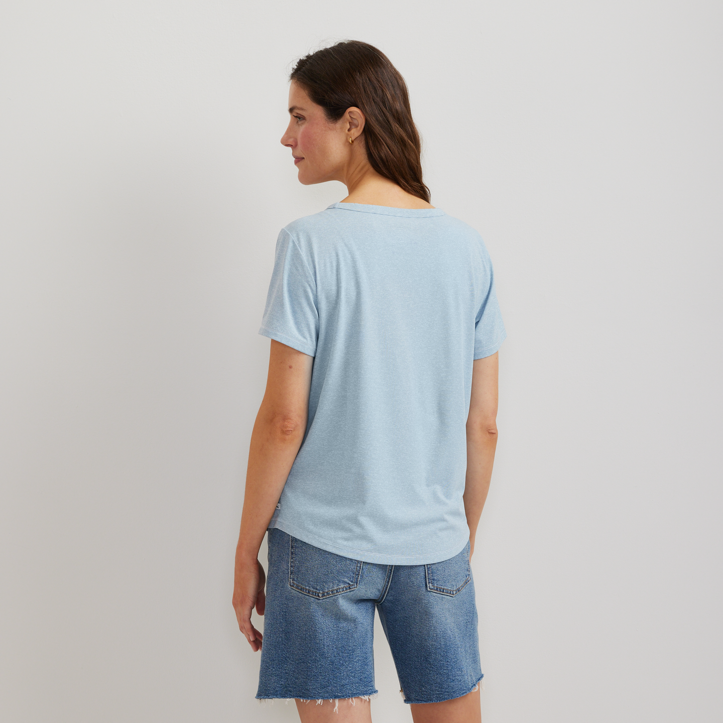 Women's Trek Light Hike Short-Sleeve V-Neck T-Shirt-Pale Blue-Regular-F1
