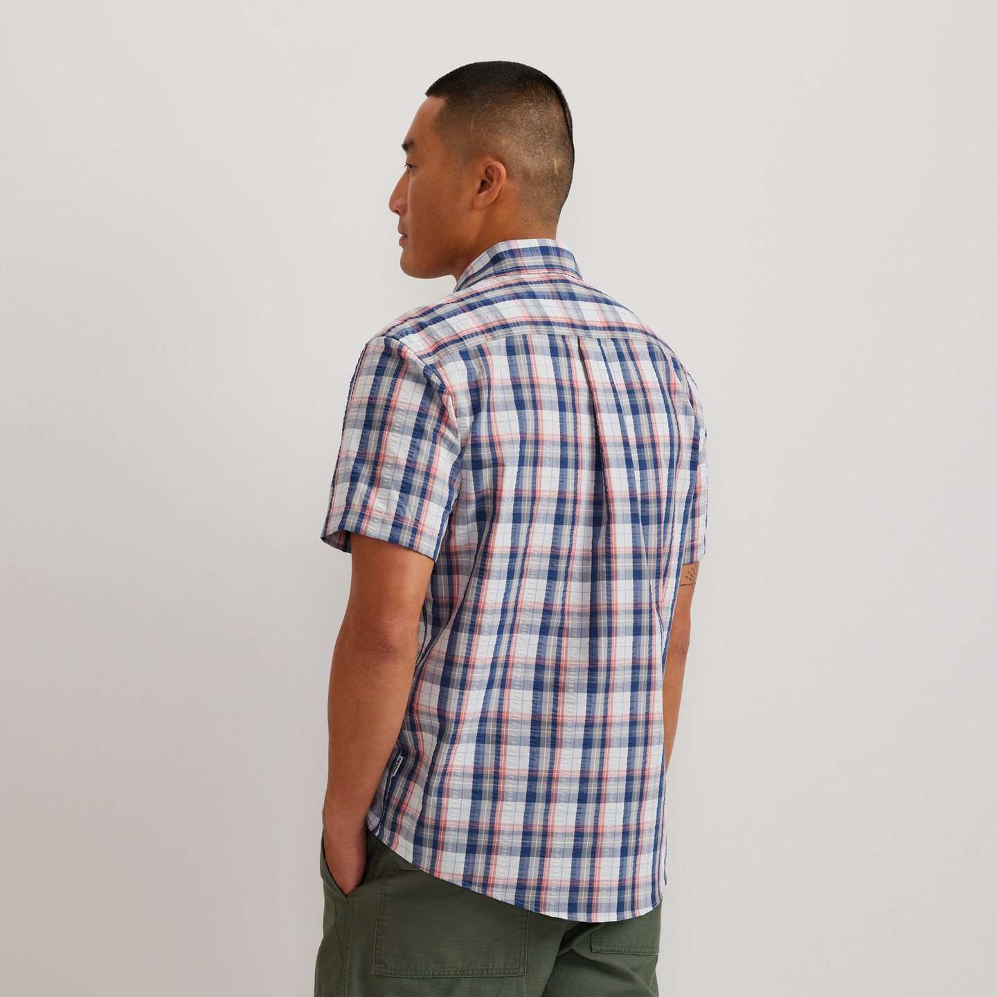 Men's Short-Sleeve Pack It 3.0 Seersucker Shirt-Gray-Regular-F1