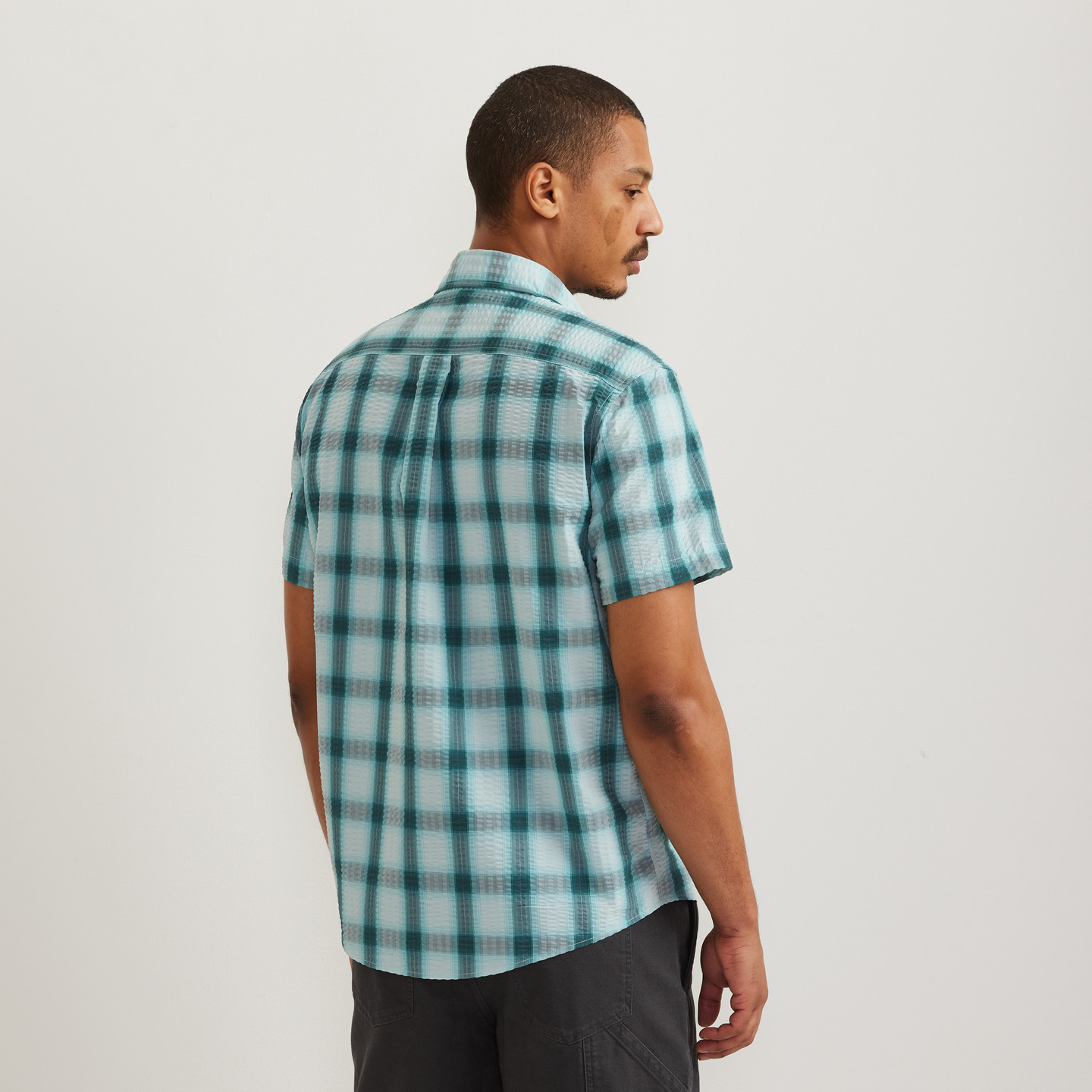 Men's Short-Sleeve Pack It 3.0 Seersucker Shirt-Aquamarine-Regular-F1