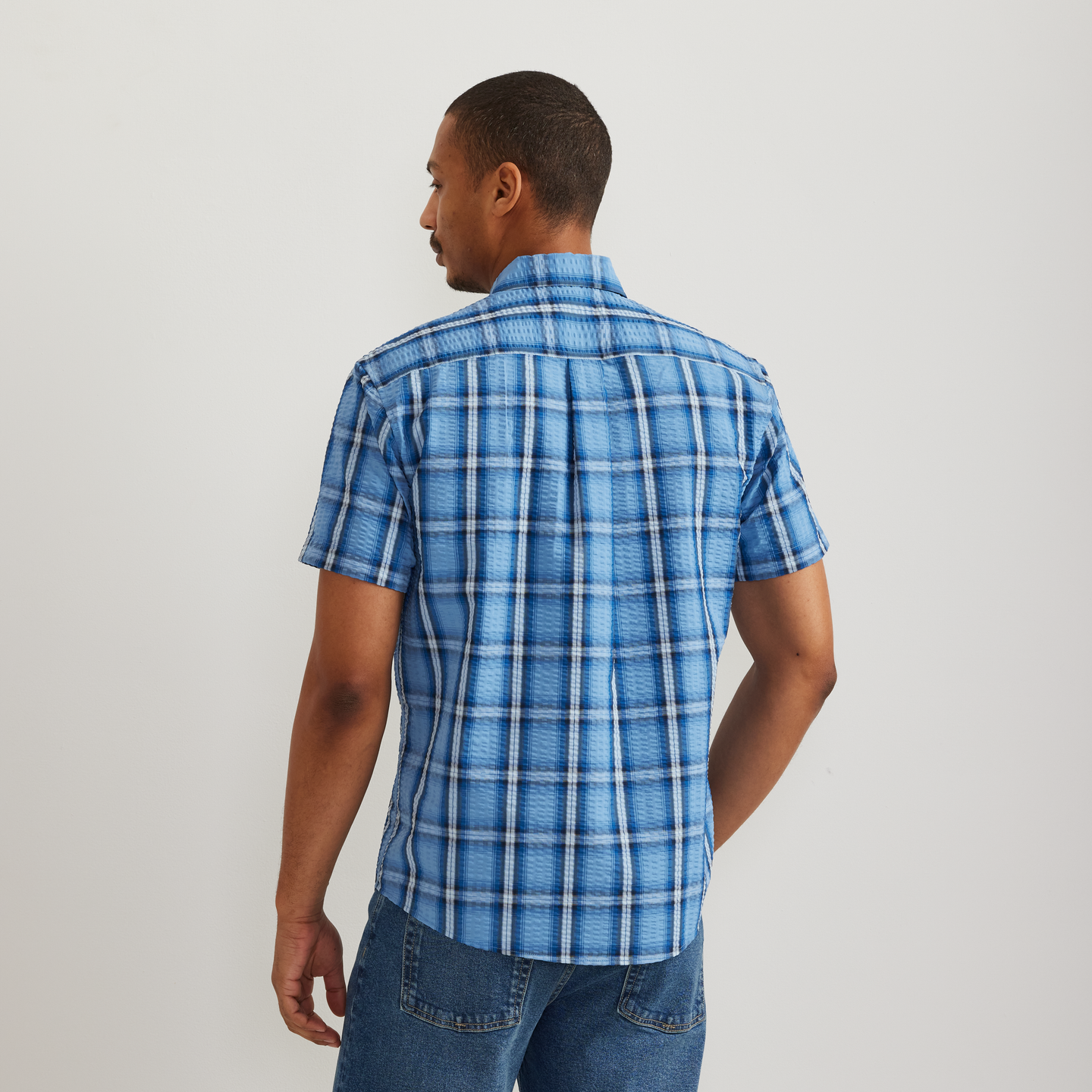 Men's Short-Sleeve Pack It 3.0 Seersucker Shirt-Bluebell-Regular-F1
