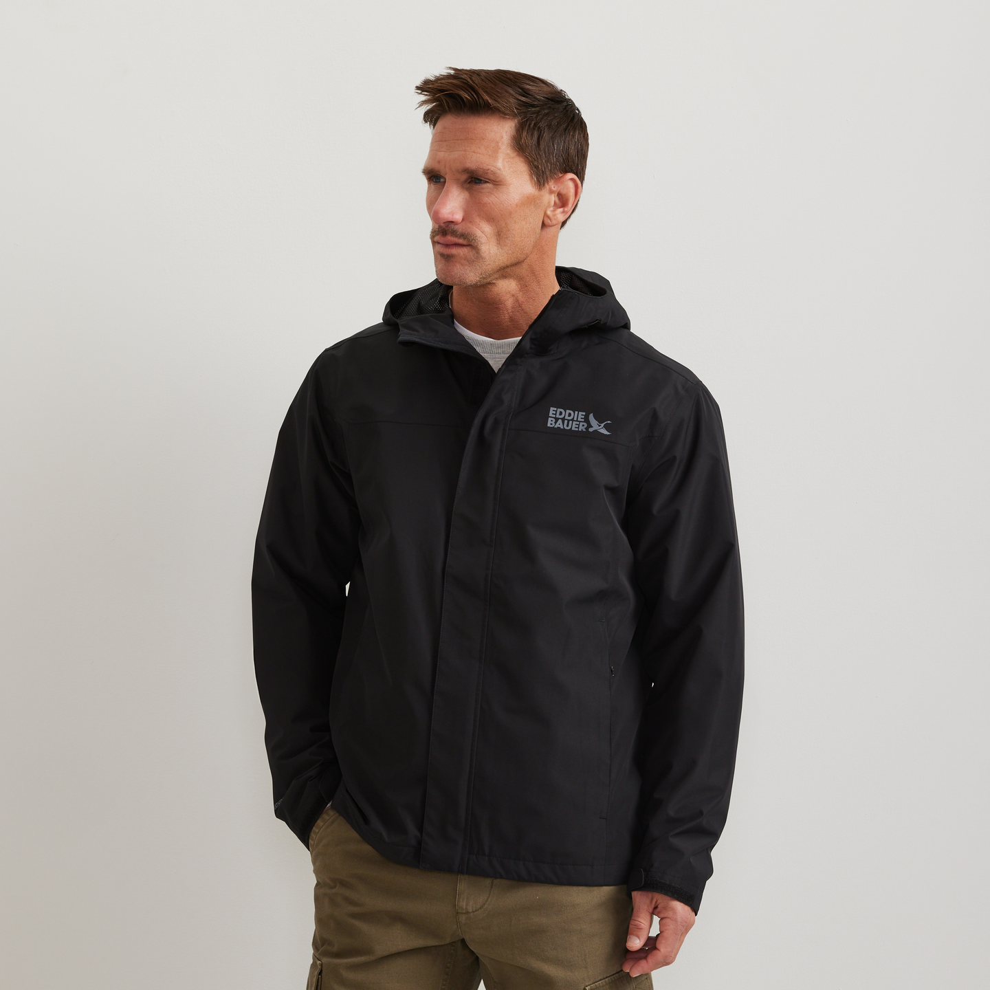 Men's Rain Trek Waterproof Packable Rain Jacket-Black-Regular-C1