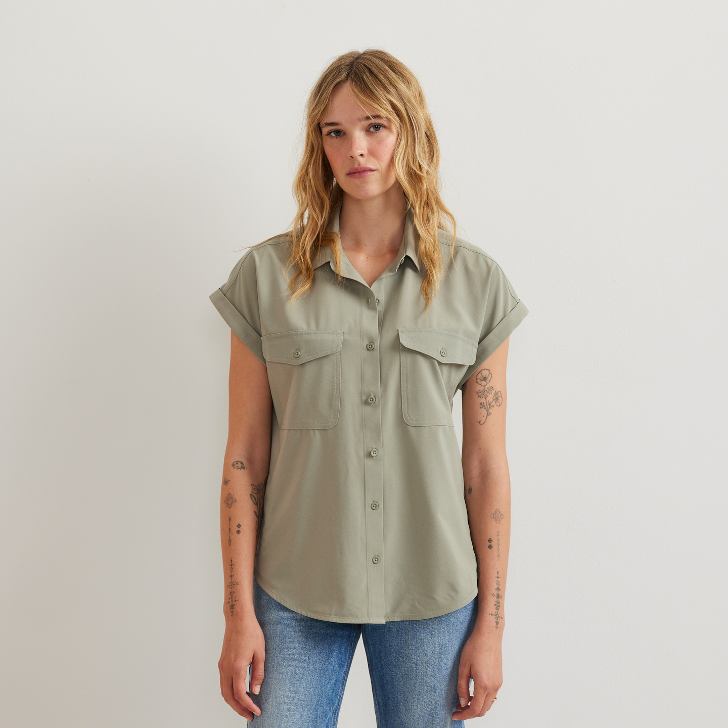 Women's Departure Short-Sleeve Button-Down Shirt-Sage-Regular-C1