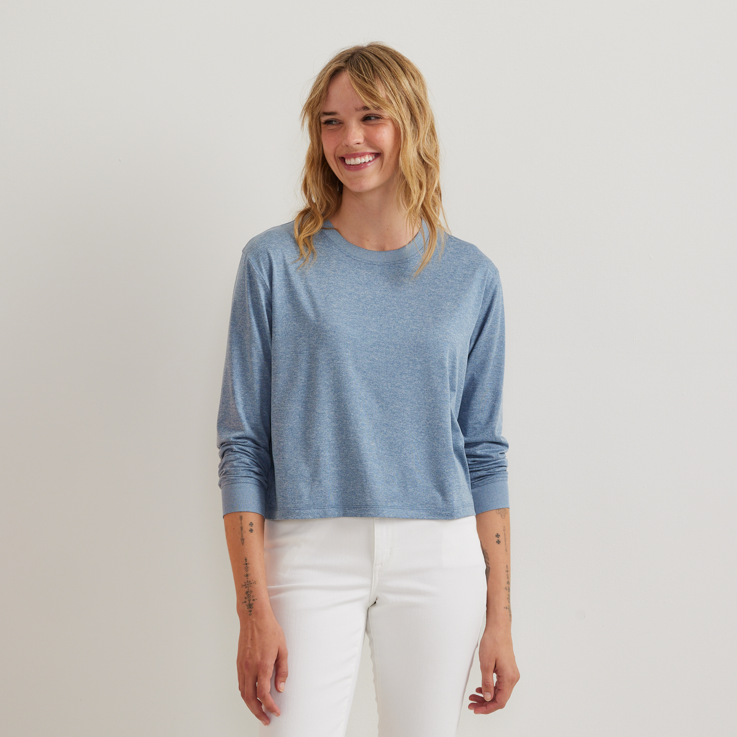 Women's Surreal Travel Long-Sleeve Shirt-Tile Blue-Regular-C1