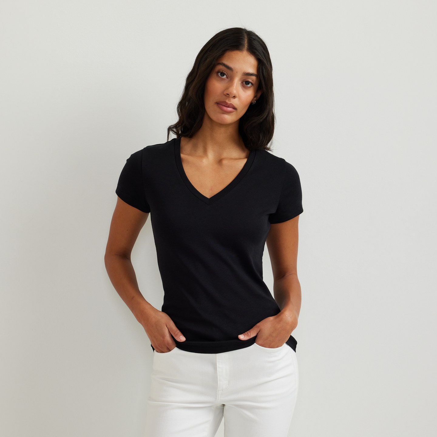 Women's Everyday Short-Sleeve V-Neck T-Shirt-Black-Regular-C1