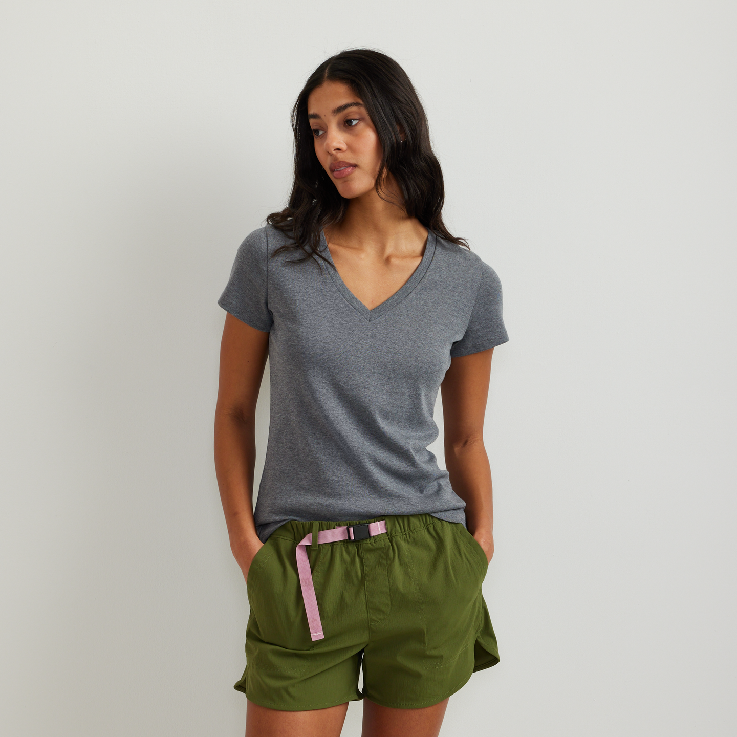 Women's Everyday Short-Sleeve V-Neck T-Shirt-Med Htr Gray-Regular-C1