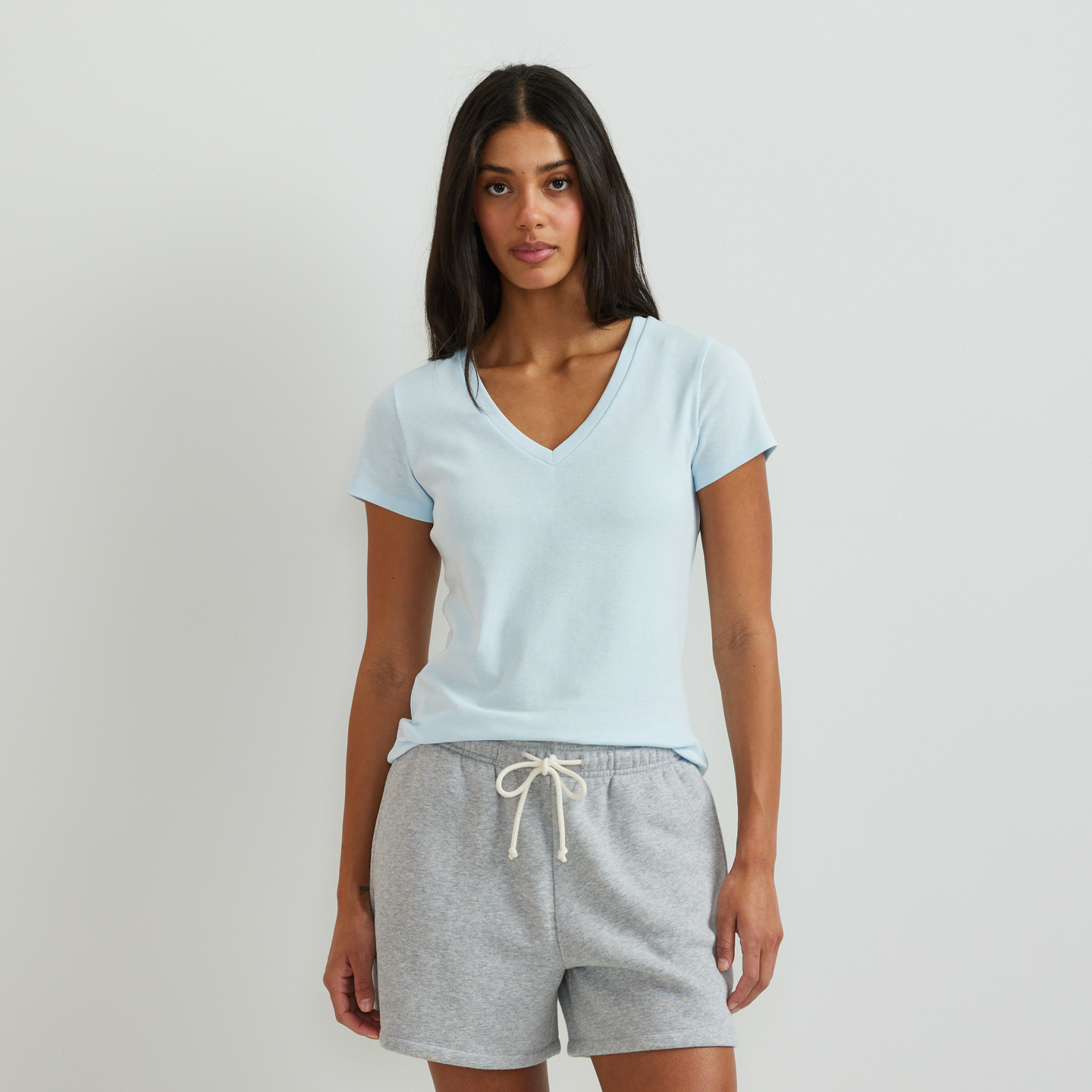 Women's Everyday Short-Sleeve V-Neck T-Shirt-Pale Blue-Regular-C1