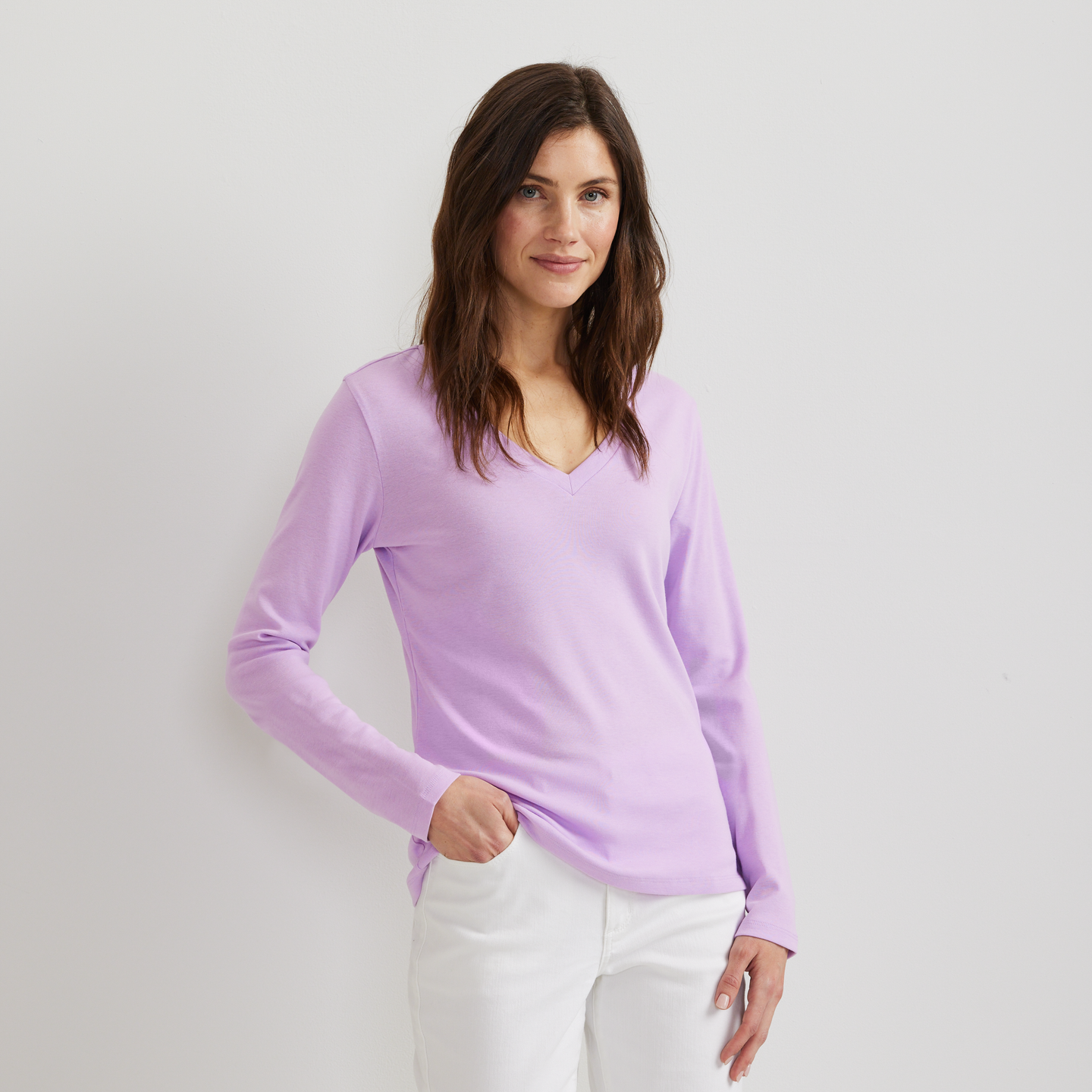 Women's Everyday Long-Sleeve V-Neck T-Shirt-Lavender-Regular-C1