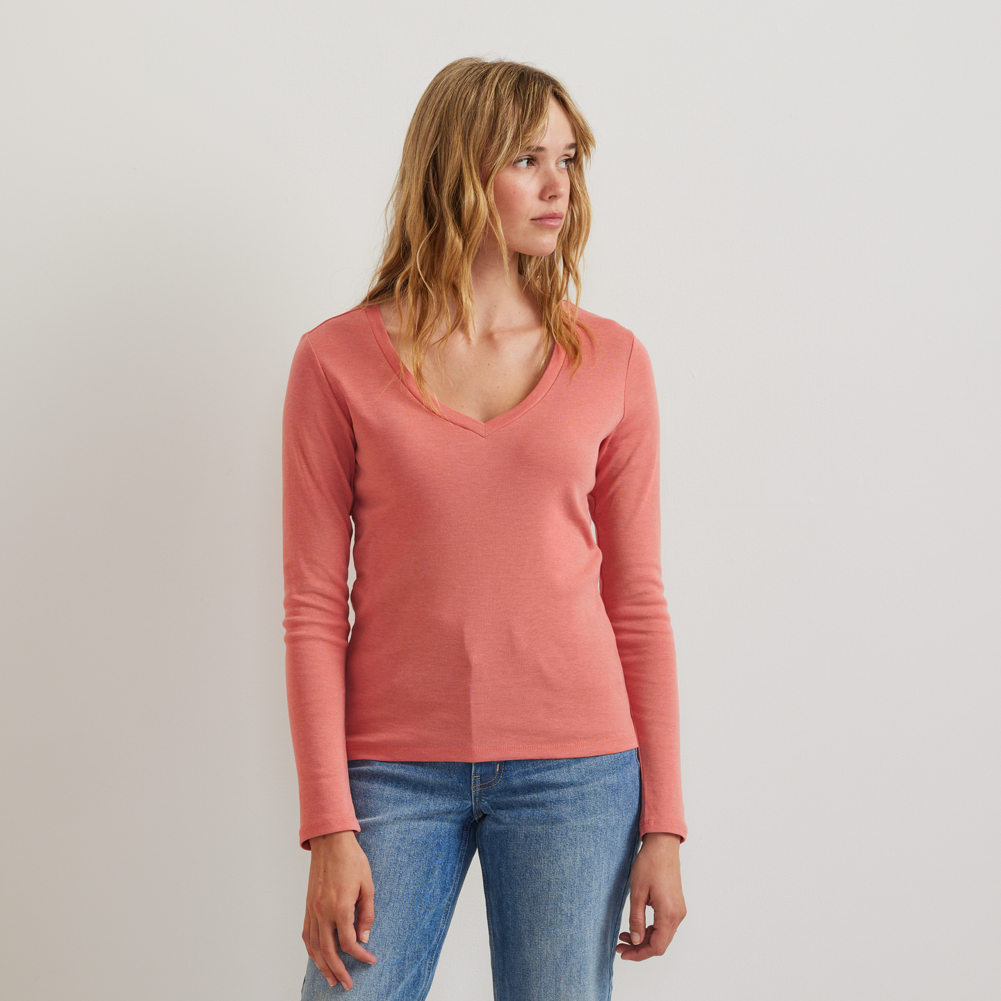 Women's Everyday Long-Sleeve V-Neck T-Shirt-Tangelo-Regular-C1