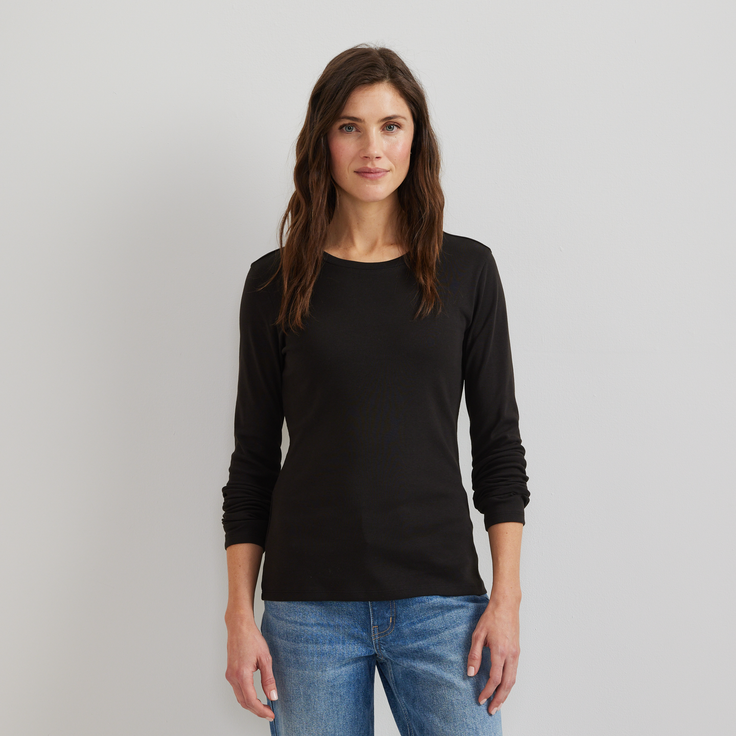 Women's Everyday Long-Sleeve Crewneck T-Shirt-Black-Regular-C1
