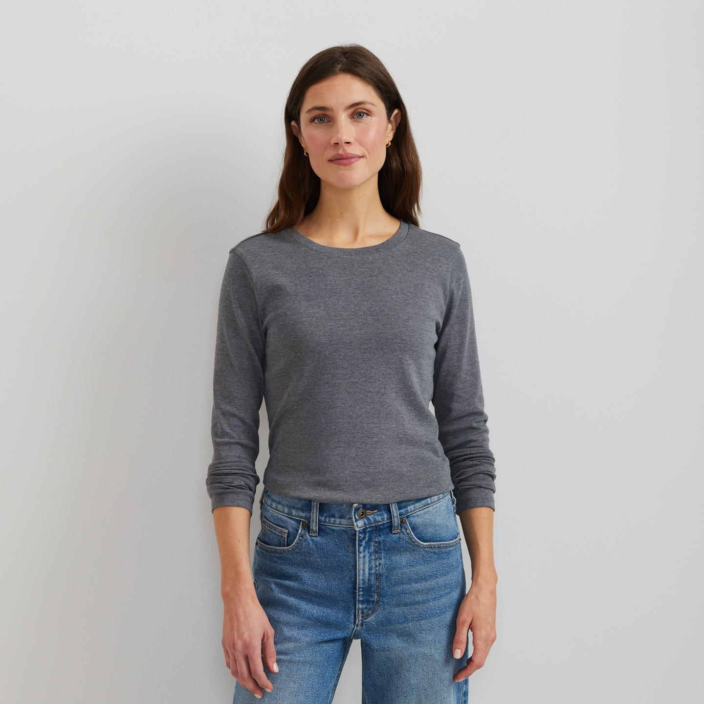 Women's Everyday Long-Sleeve Crewneck T-Shirt-Med Htr Gray-Regular-C1