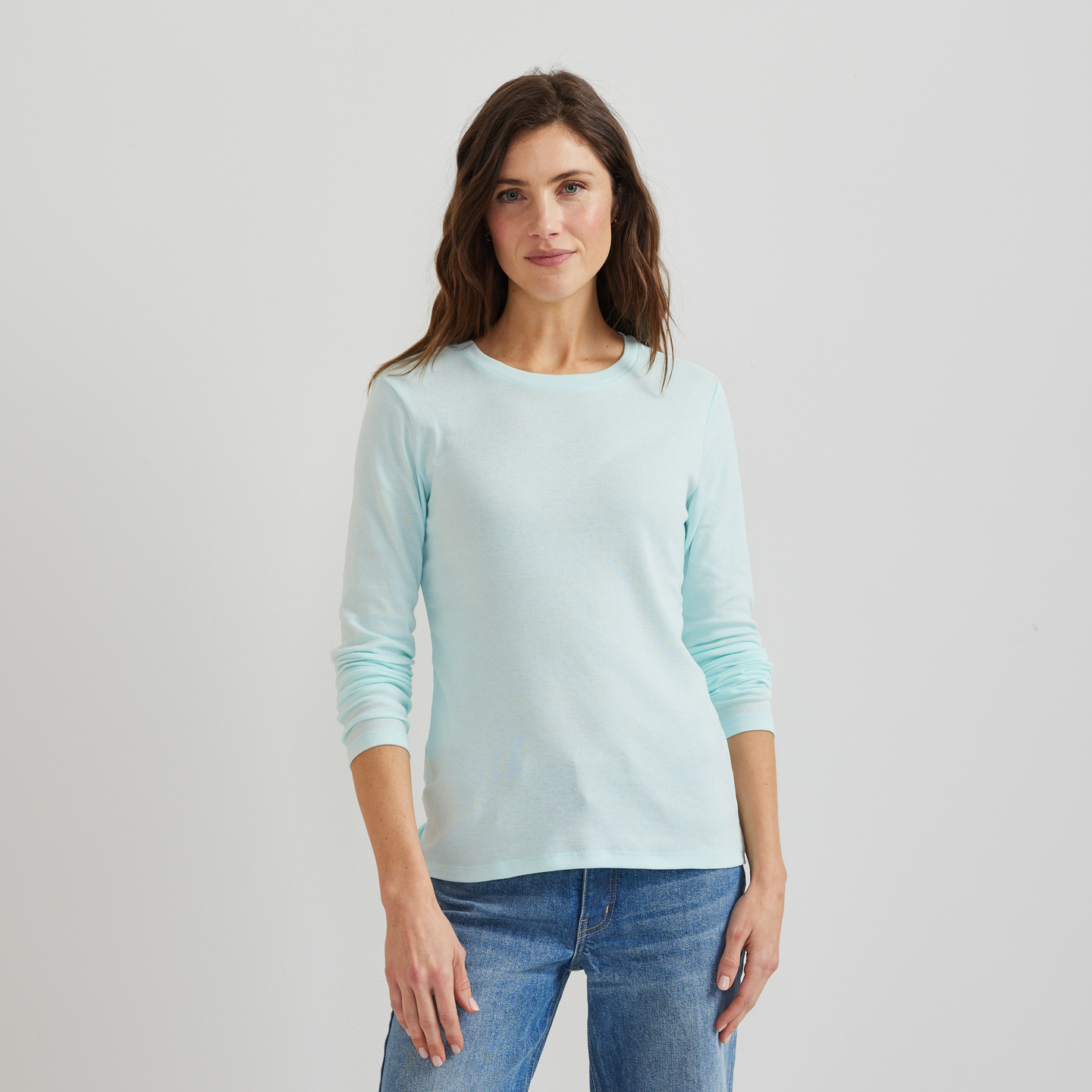 Women's Everyday Long-Sleeve Crewneck T-Shirt-LT AQUA-Regular-C1