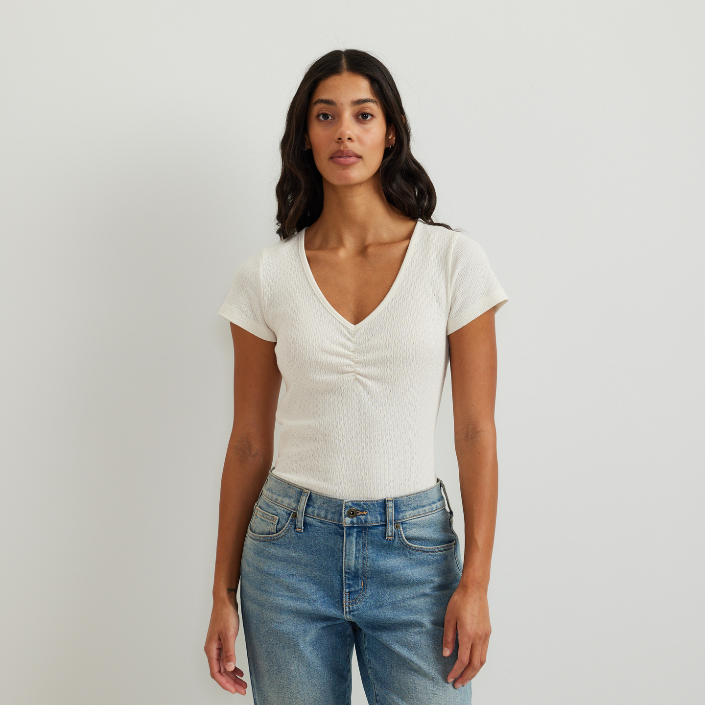 Women's Pointelle Dobby Shirt-Ivory-Regular-C1
