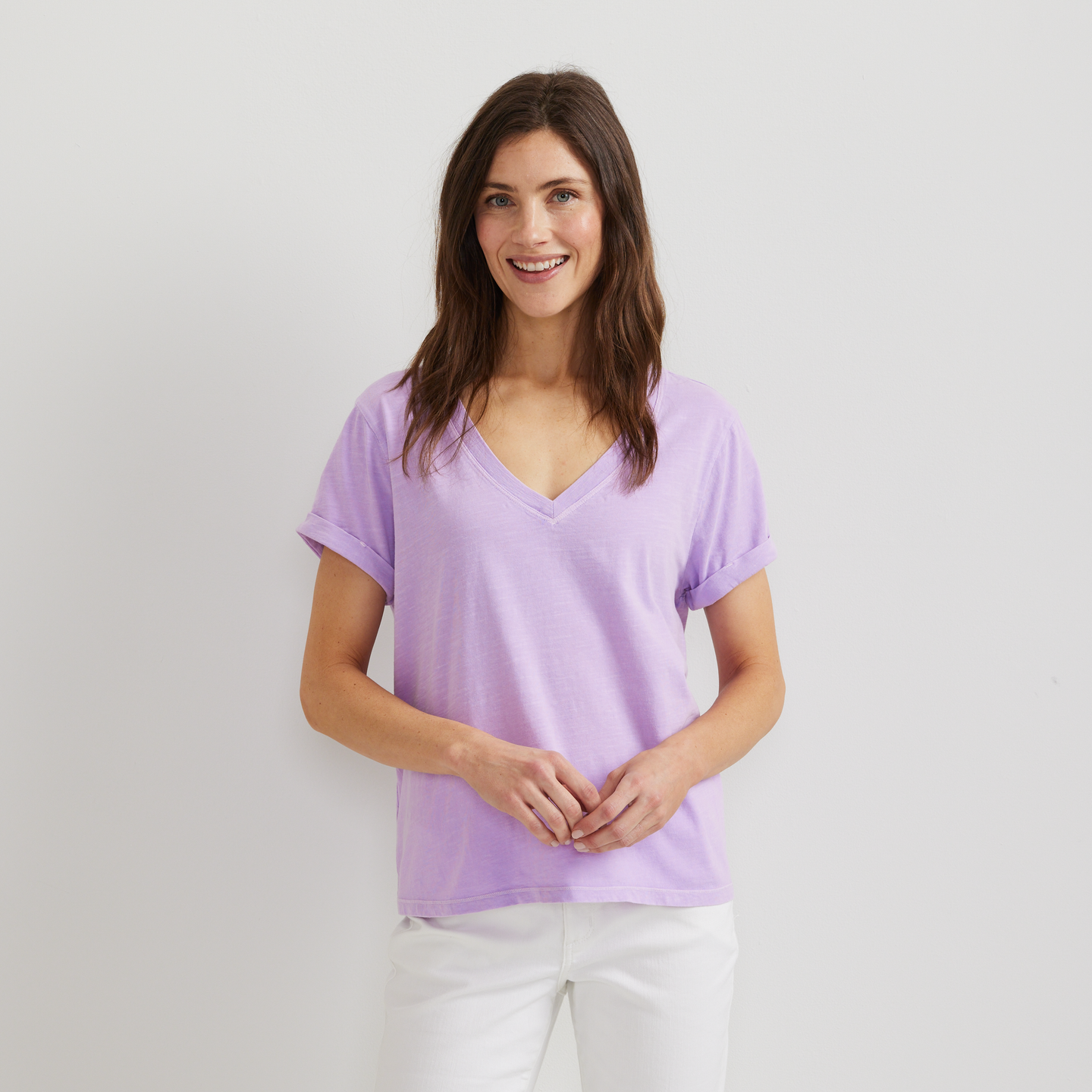 Women's Sunwashed V-Neck T-Shirt-Dusty Lavendar-Regular-C1