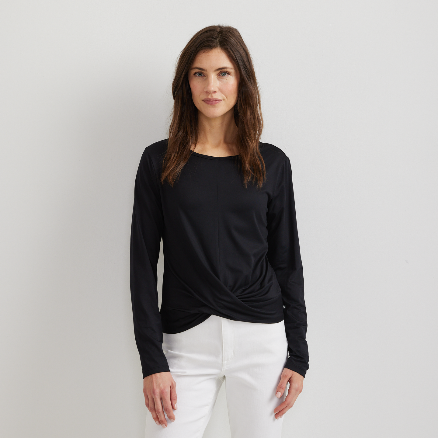 Women's Surreal Wrap-Front Travel T-Shirt-Black-Regular-C1